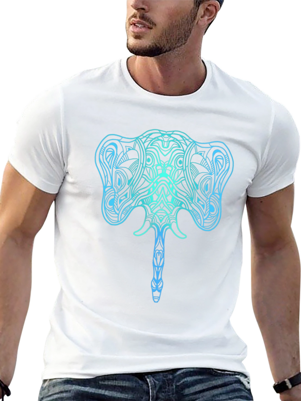 Geometric Elephant Graphic Tee - Stylish Mens Black T-Shirt