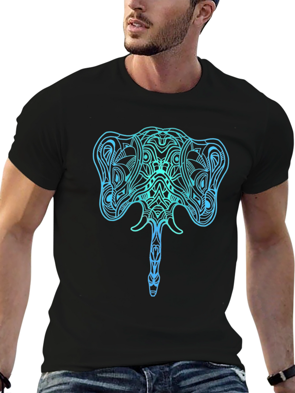 Geometric Elephant Graphic Tee - Stylish Mens Black T-Shirt