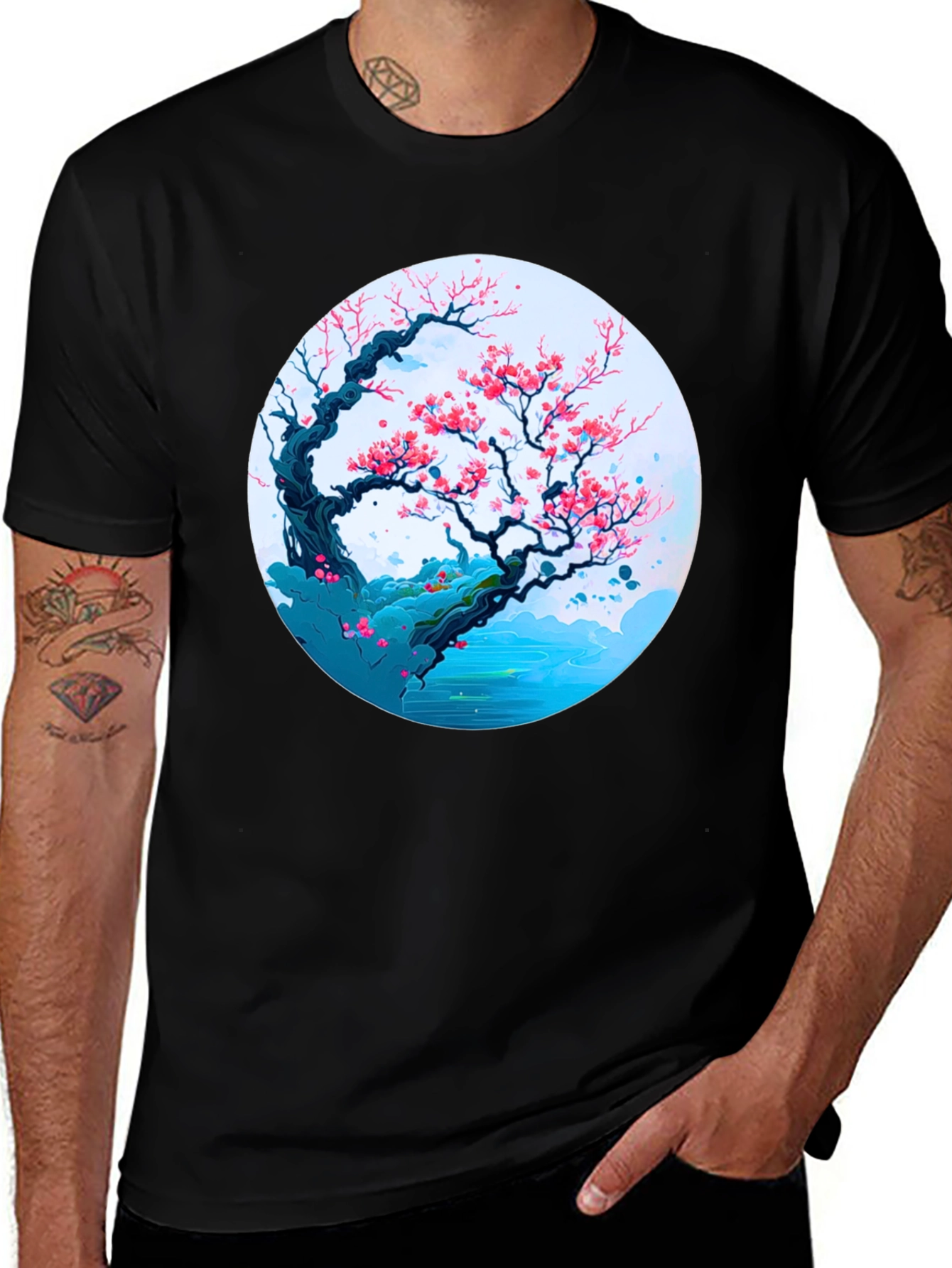 Cherry Blossom Tree Graphic Tee - Black