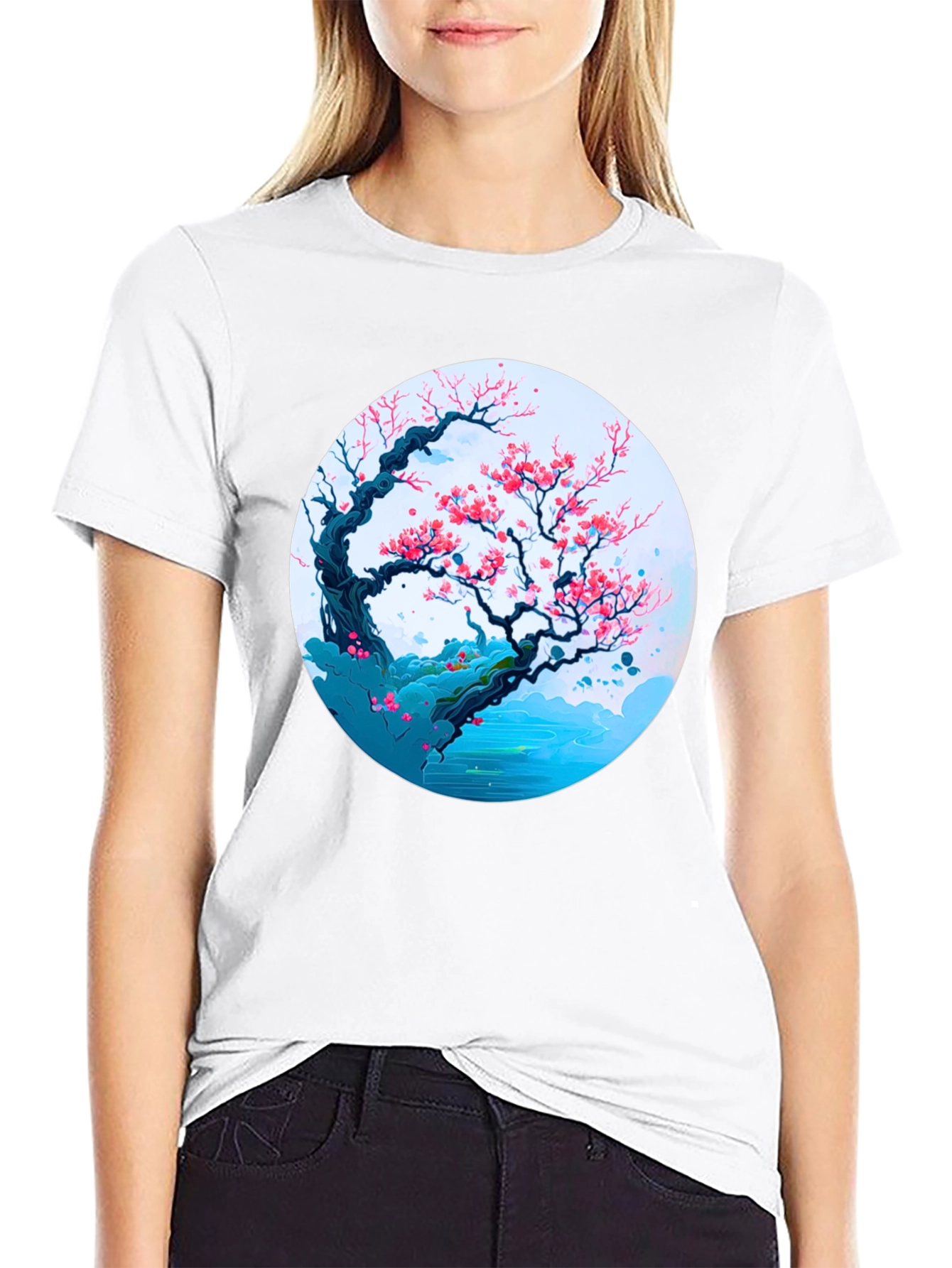 Cherry Blossom Tree Graphic Tee - Black