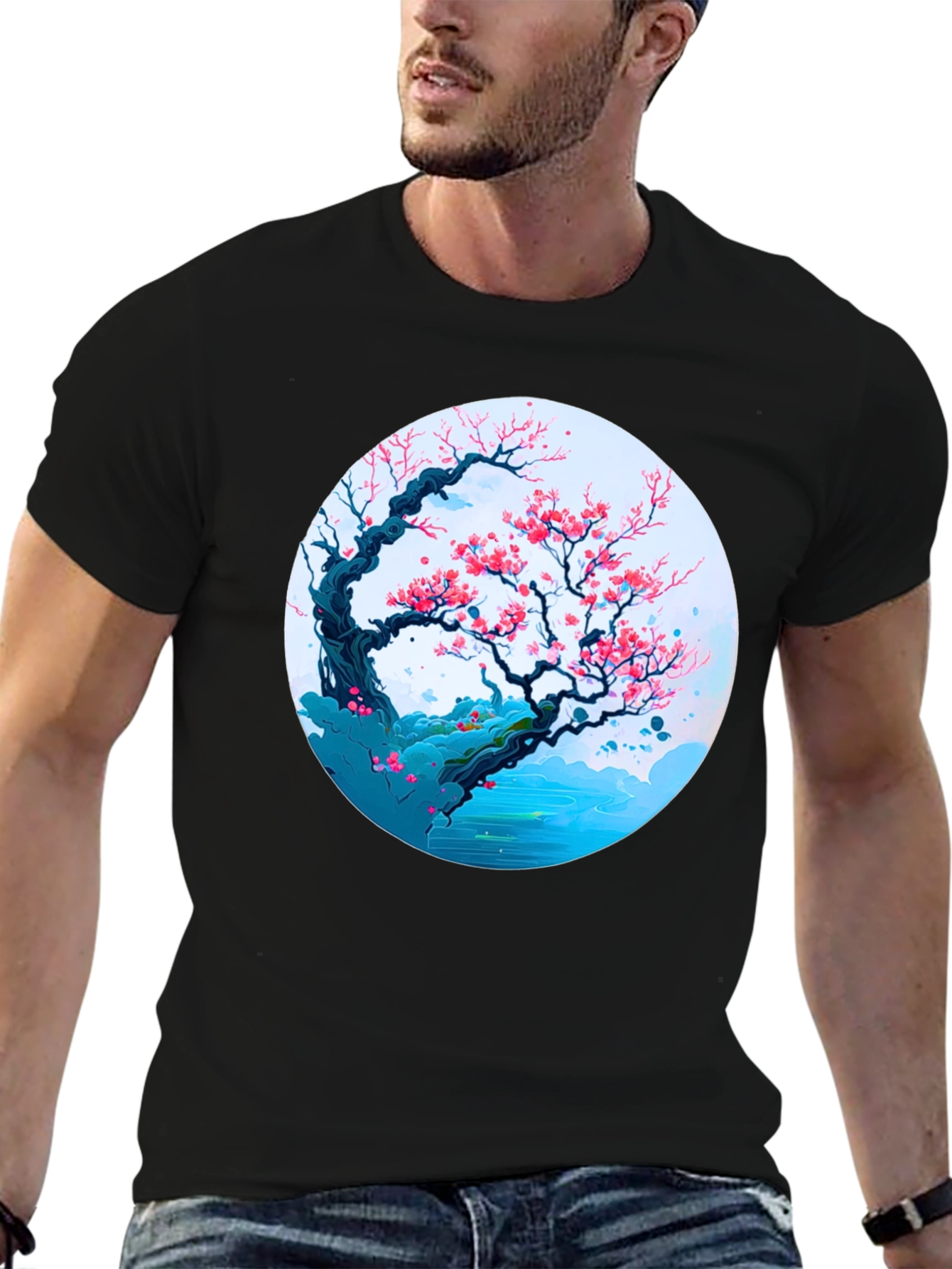 Cherry Blossom Tree Graphic Tee - Black