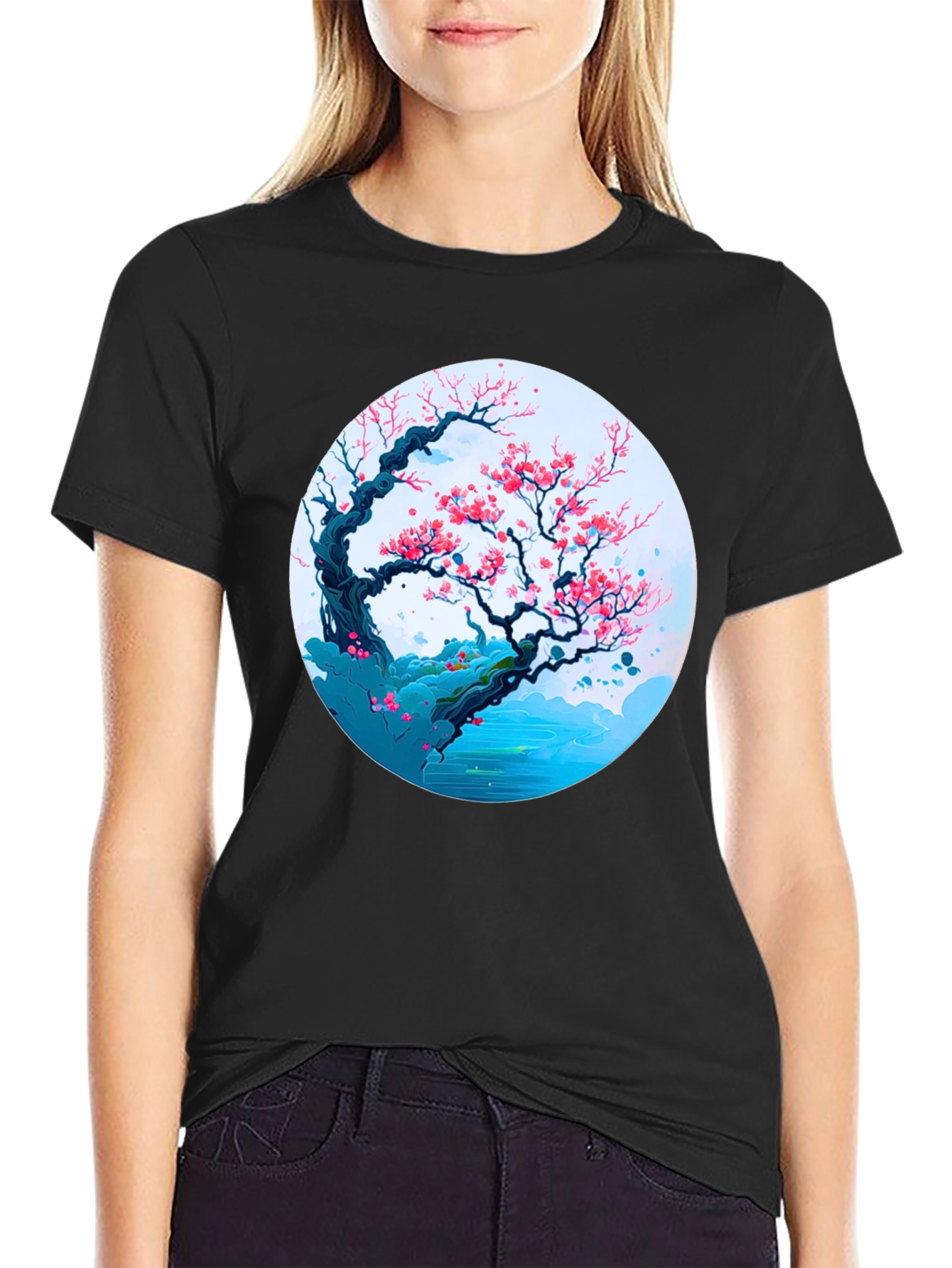 Cherry Blossom Tree Graphic Tee - Black