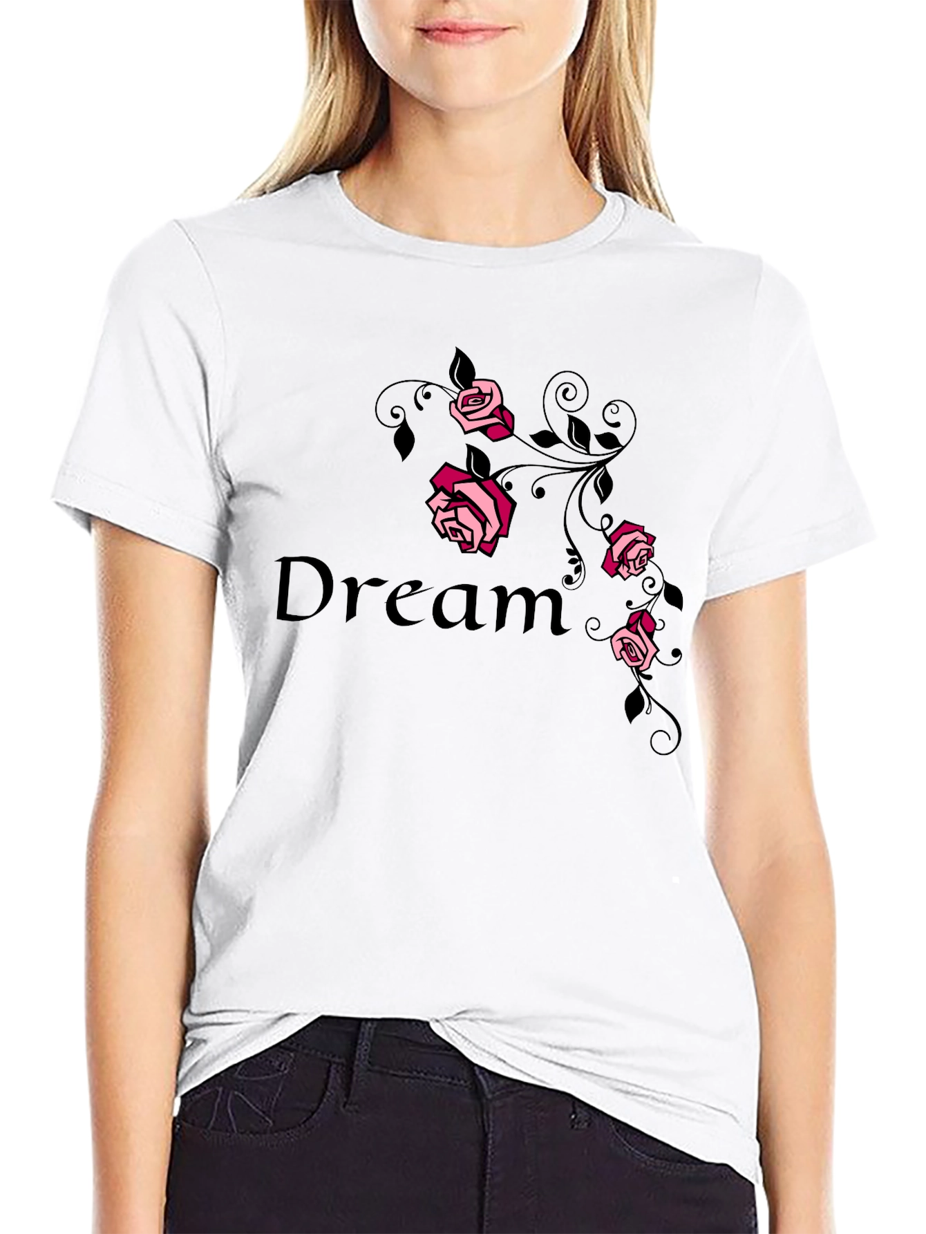 Dream Rose Graphic Tee - Stylish Black T-Shirt
