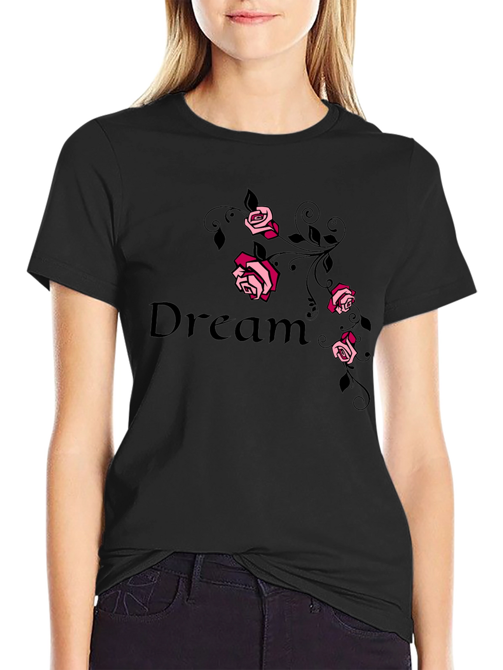 Dream Rose Graphic Tee - Stylish Black T-Shirt