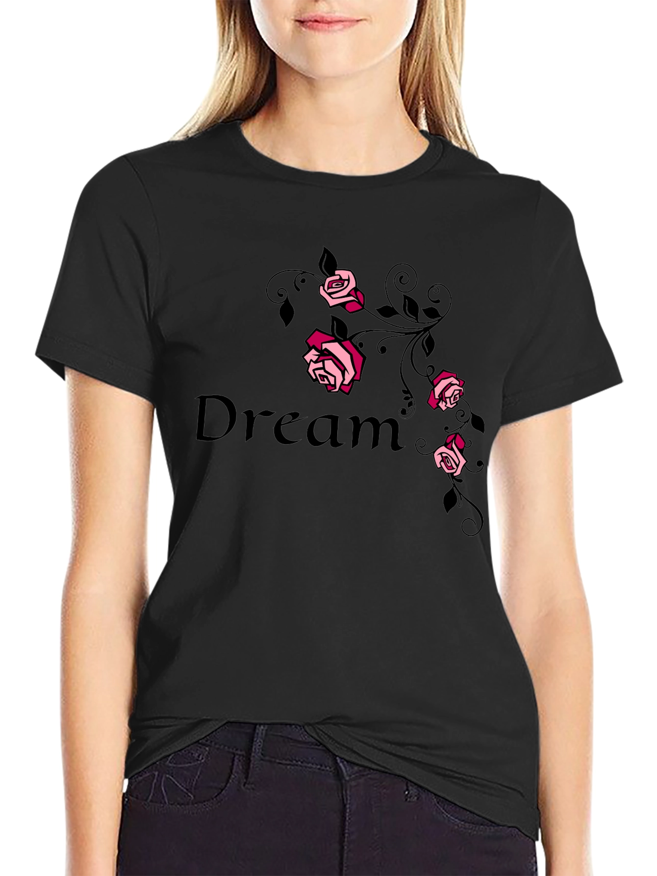 Dream Rose Graphic Tee - Stylish Black T-Shirt