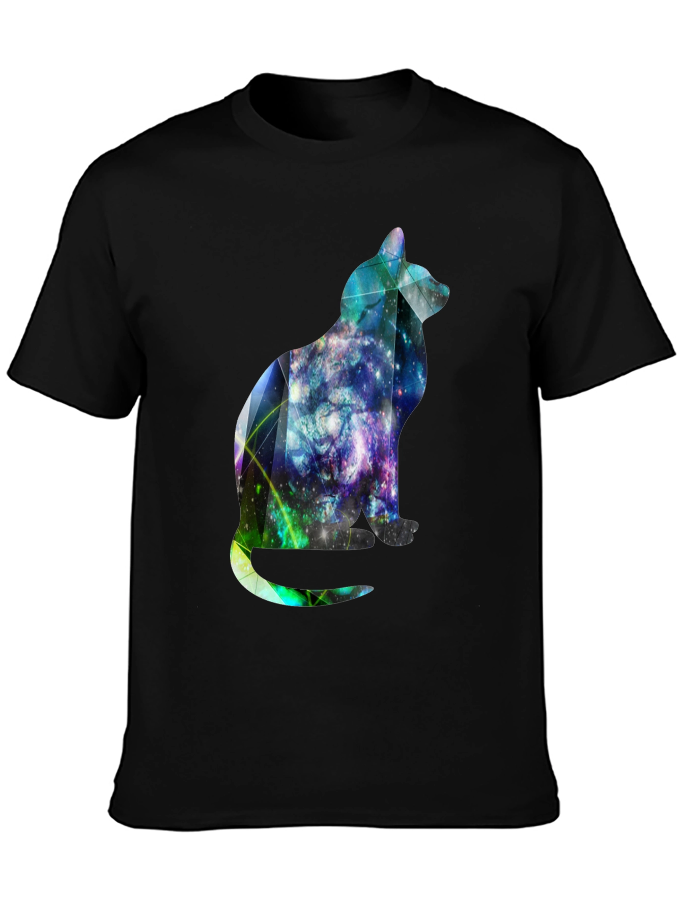 Galaxy Cat Graphic Tee - Stylish Mens Black T-Shirt
