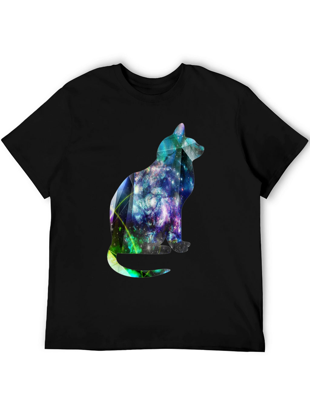 Galaxy Cat Graphic Tee - Stylish Mens Black T-Shirt