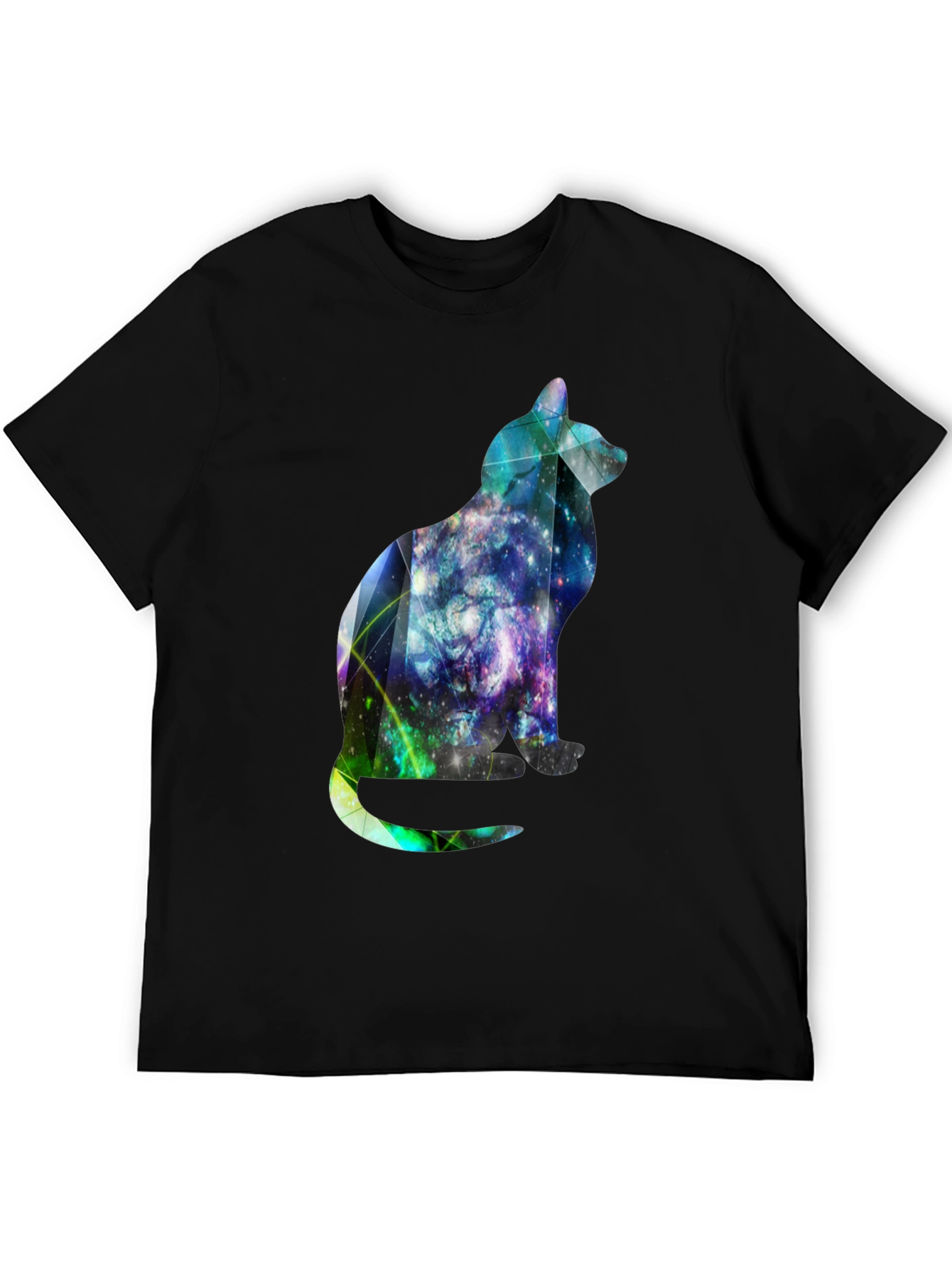 Galaxy Cat Graphic Tee - Stylish Mens Black T-Shirt