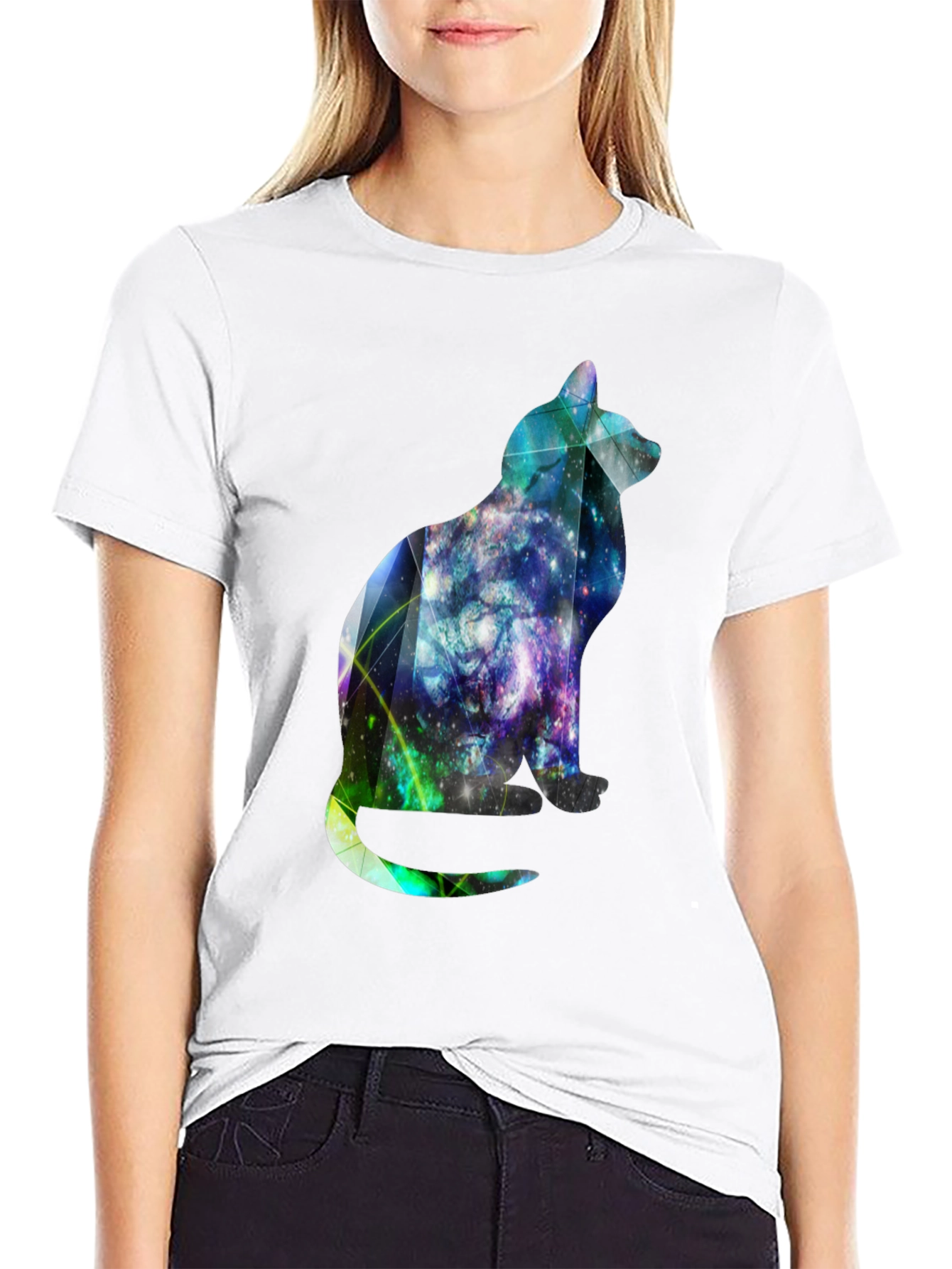 Galaxy Cat Graphic Tee - Stylish Mens Black T-Shirt
