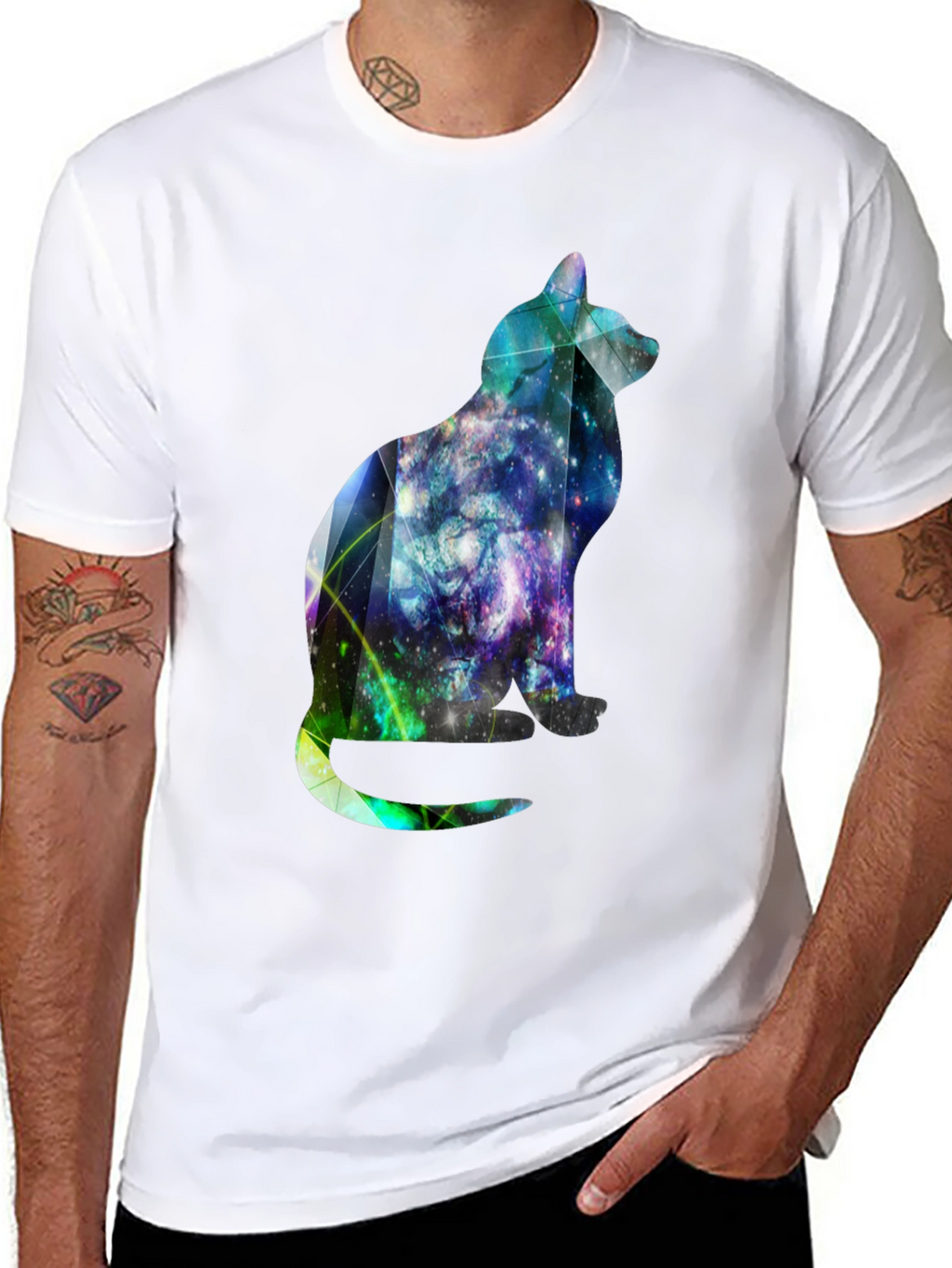 Galaxy Cat Graphic Tee - Stylish Mens Black T-Shirt
