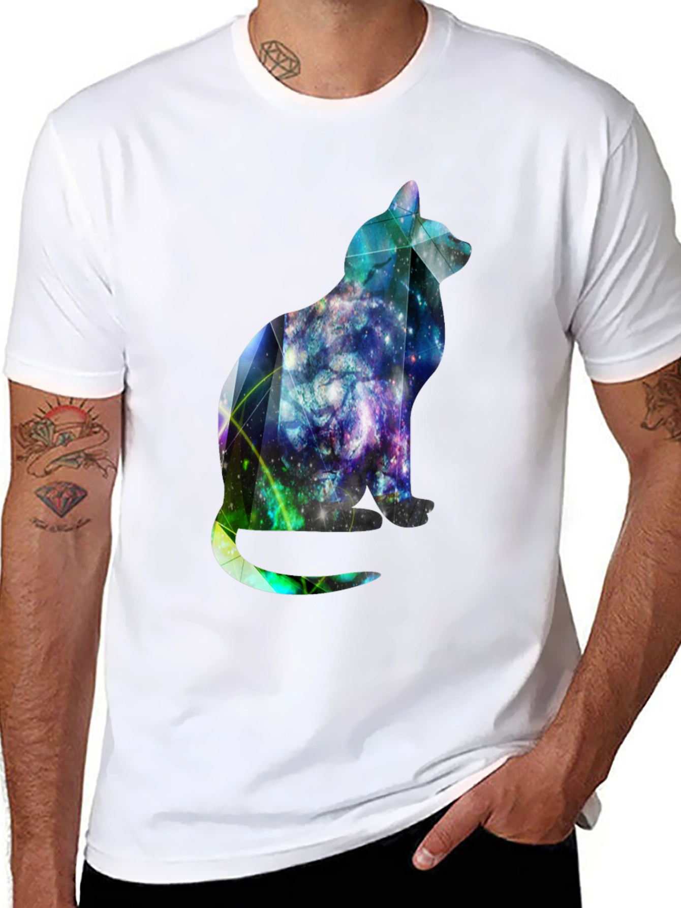 Galaxy Cat Graphic Tee - Stylish Mens Black T-Shirt