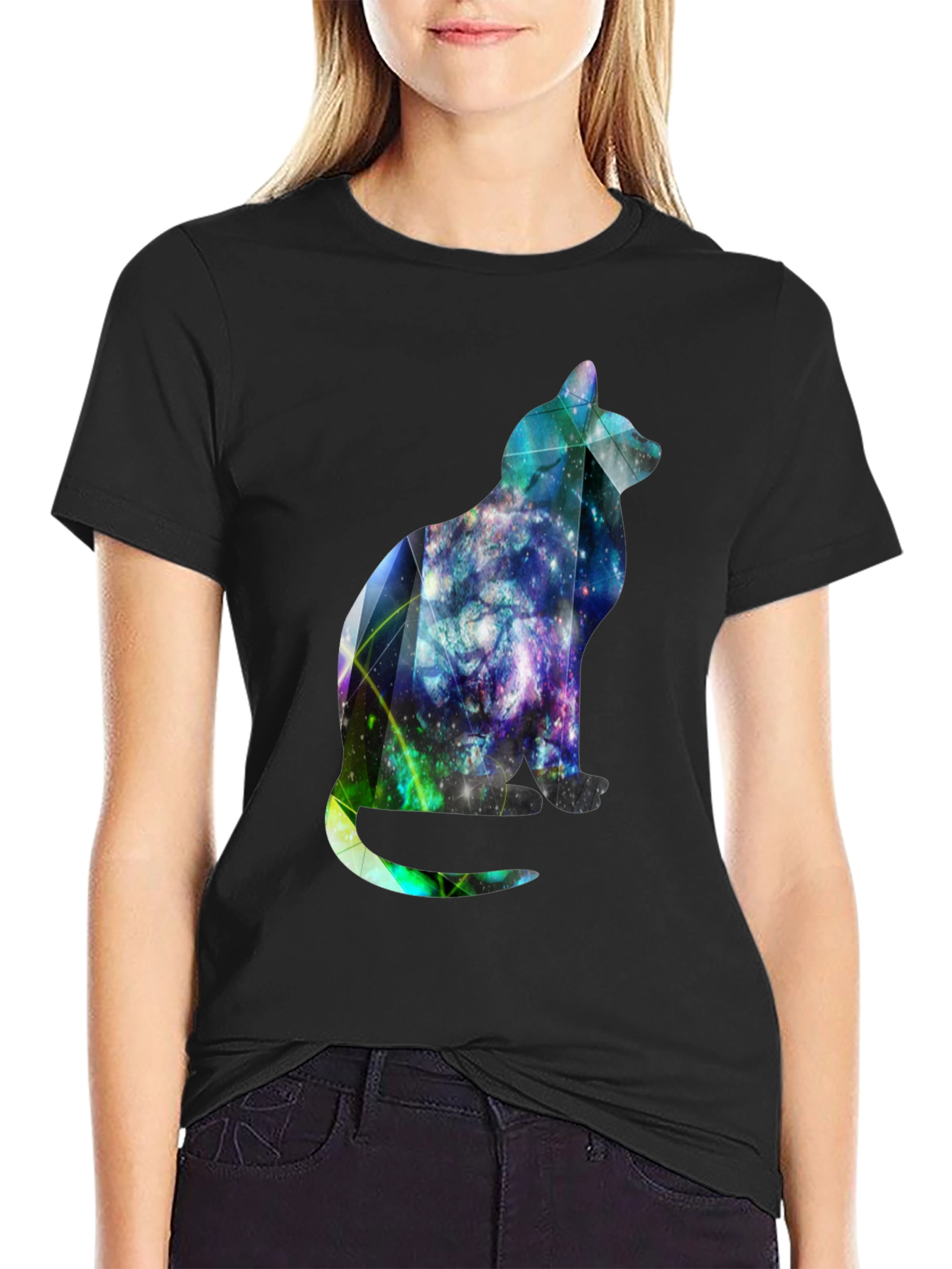 Galaxy Cat Graphic Tee - Stylish Mens Black T-Shirt