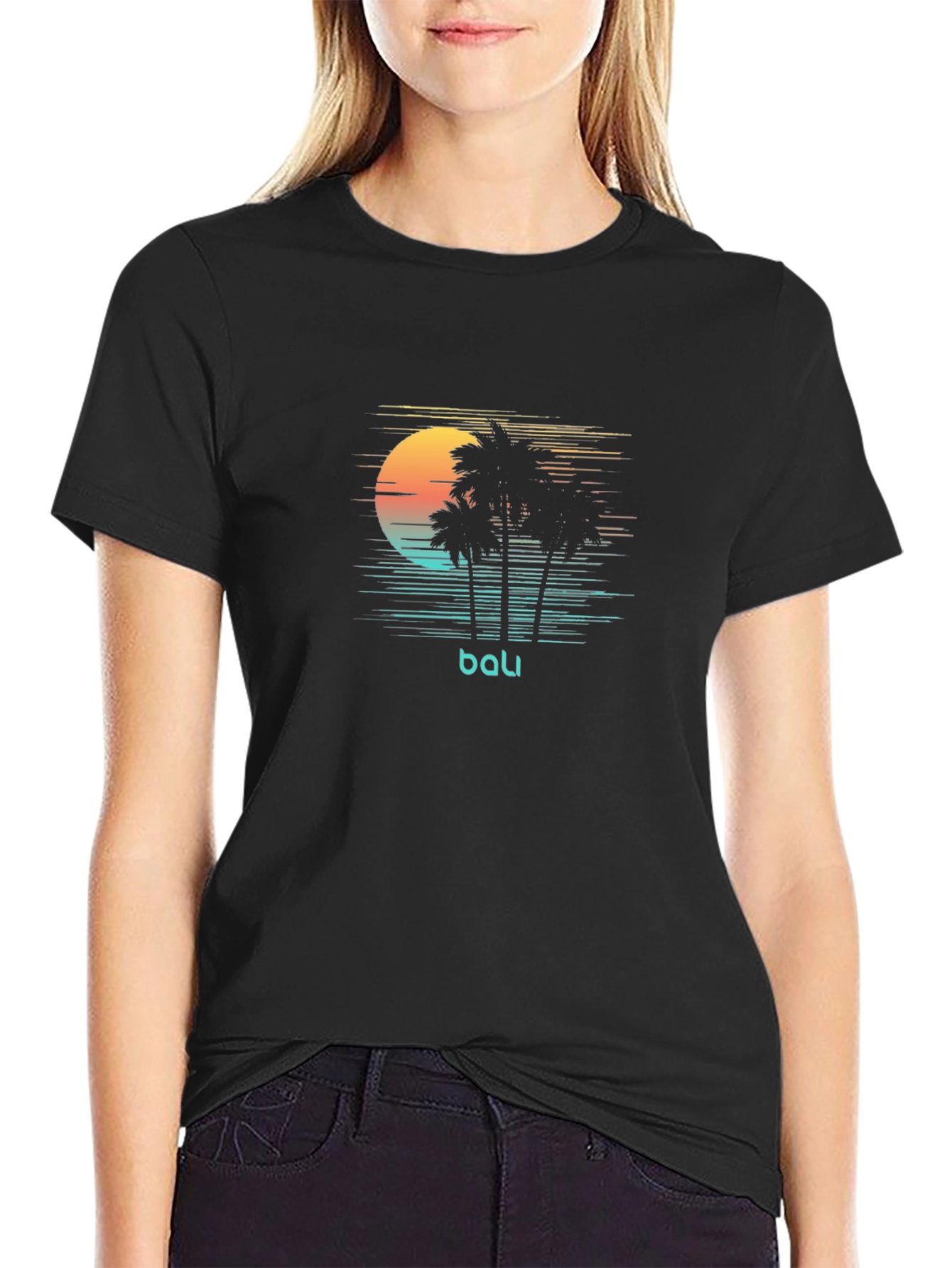 Bali Sunset Graphic Tee - Black Comfort Fit