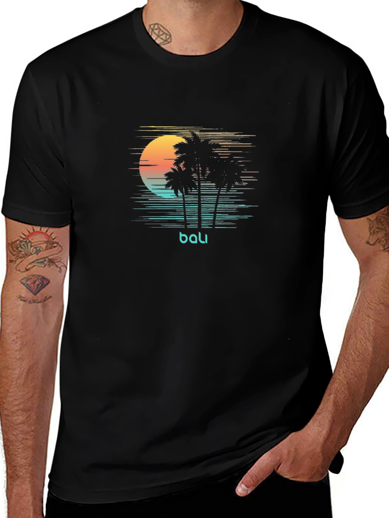 Bali Sunset Graphic Tee - Black Comfort Fit
