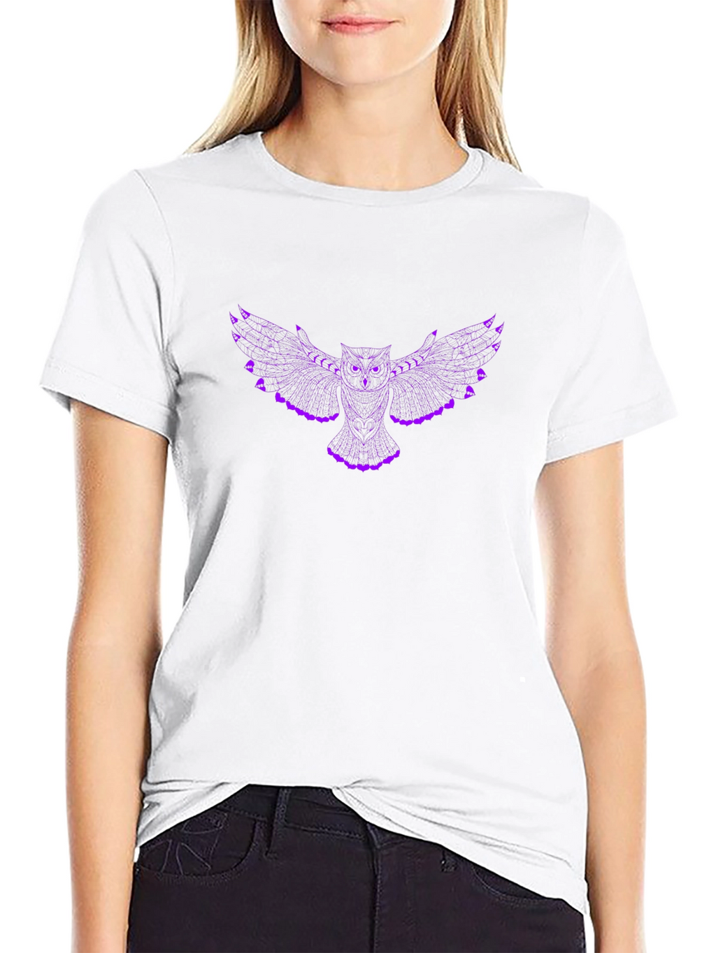 Stylish Black T-Shirt with Purple Owl Design