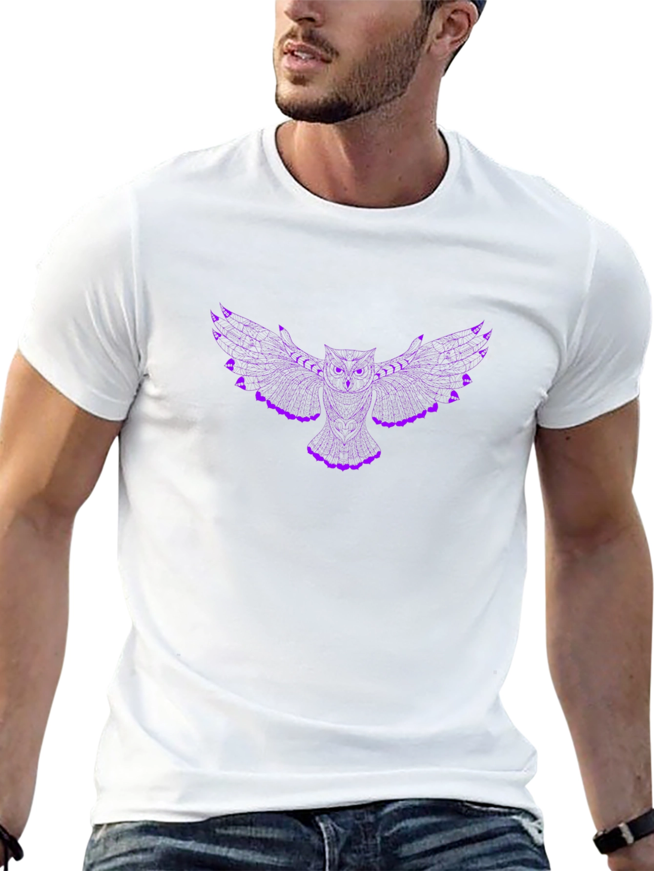 Stylish Black T-Shirt with Purple Owl Design