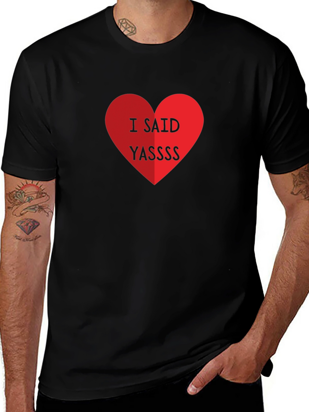 I Said Yassss Heart Graphic Tee - Black