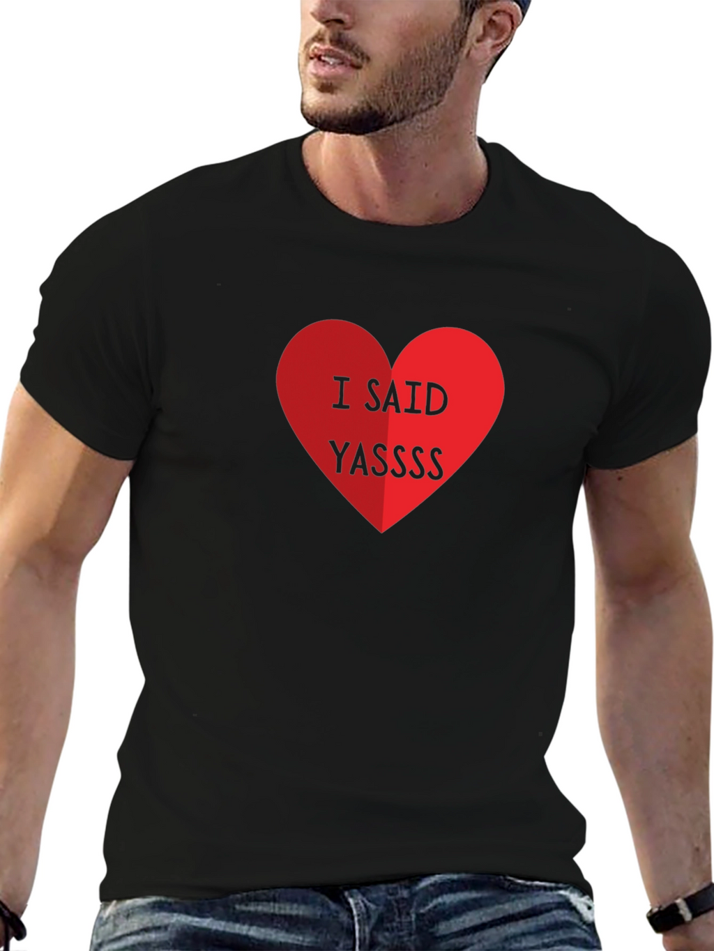 I Said Yassss Heart Graphic Tee - Black