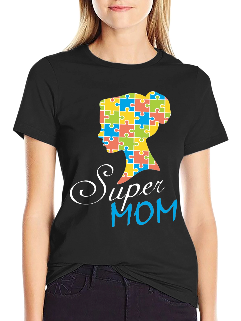 Super Mom Autism Puzzle Piece Profile T-Shirt