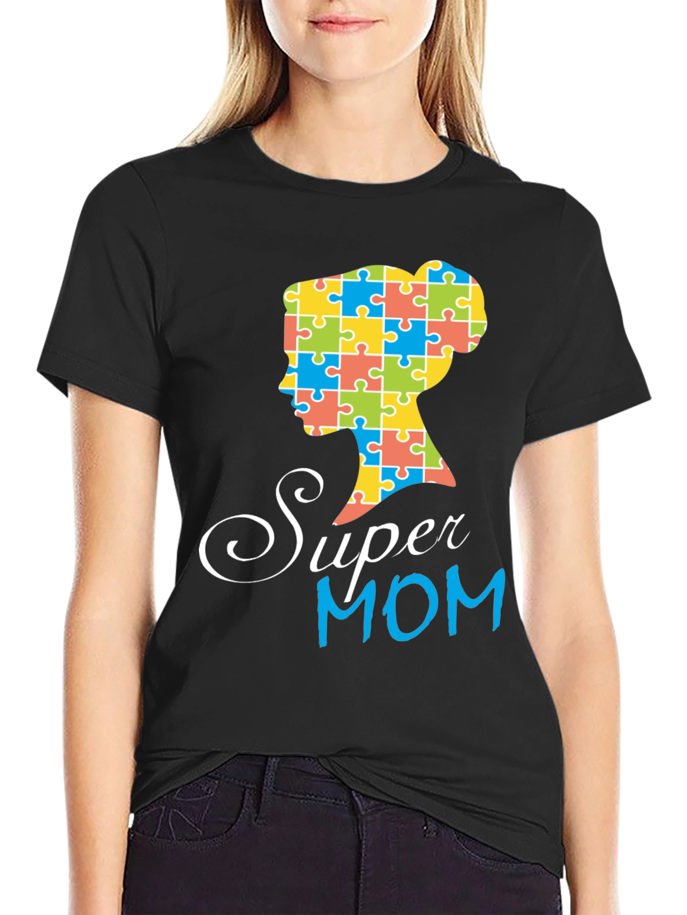 Super Mom Autism Puzzle Piece Profile T-Shirt