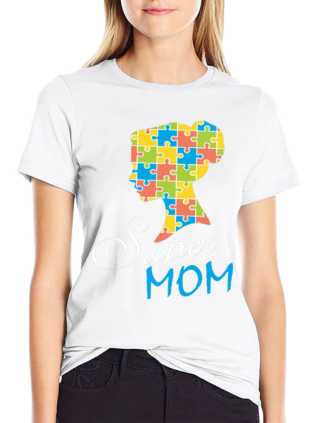 Super Mom Autism Puzzle Piece Profile T-Shirt