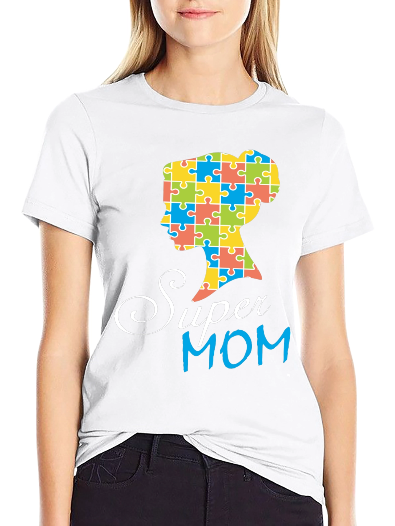 Super Mom Autism Puzzle Piece Profile T-Shirt