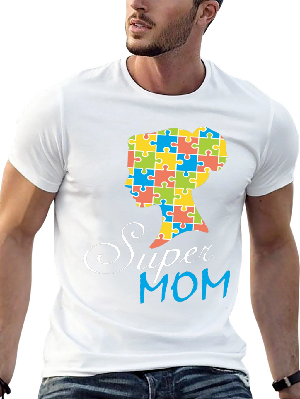 Super Mom Autism Puzzle Piece Profile T-Shirt