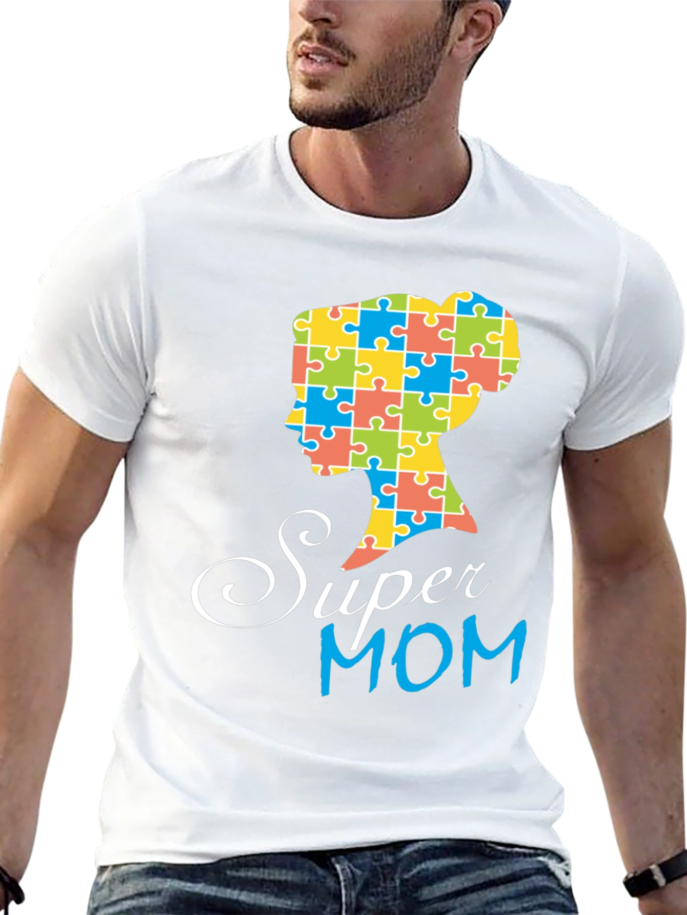Super Mom Autism Puzzle Piece Profile T-Shirt