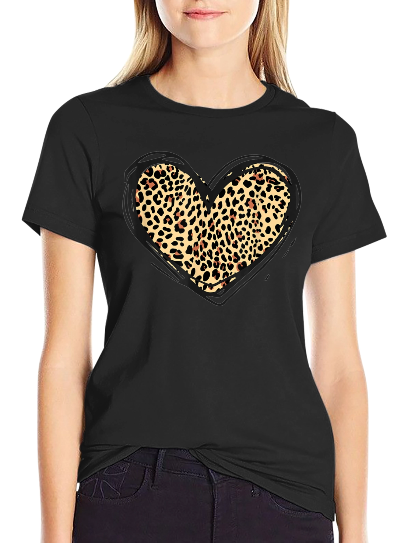 Leopard Print Heart Graphic Tee