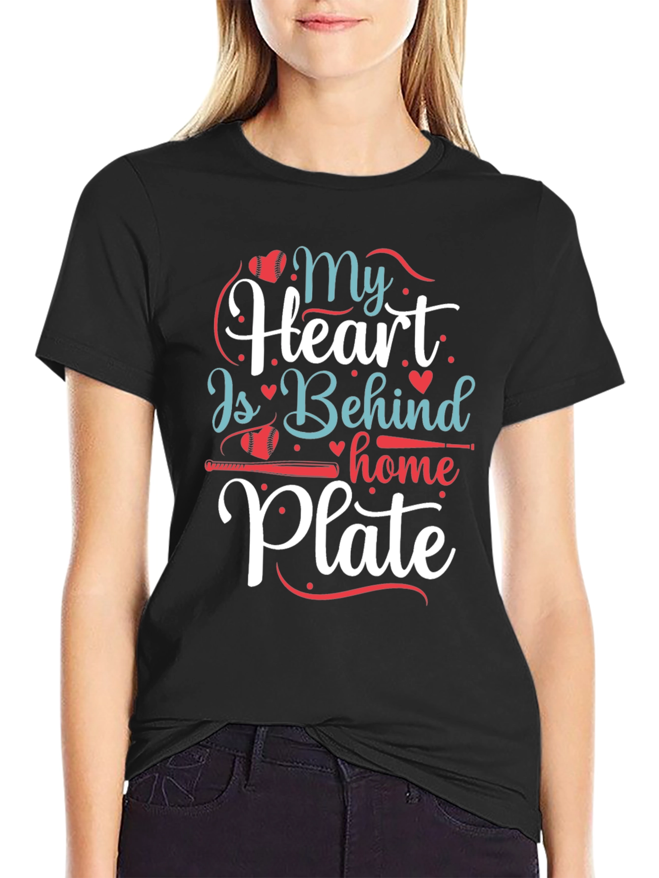 Baseball Mom T-Shirt - My Heart is Behind Home Plate