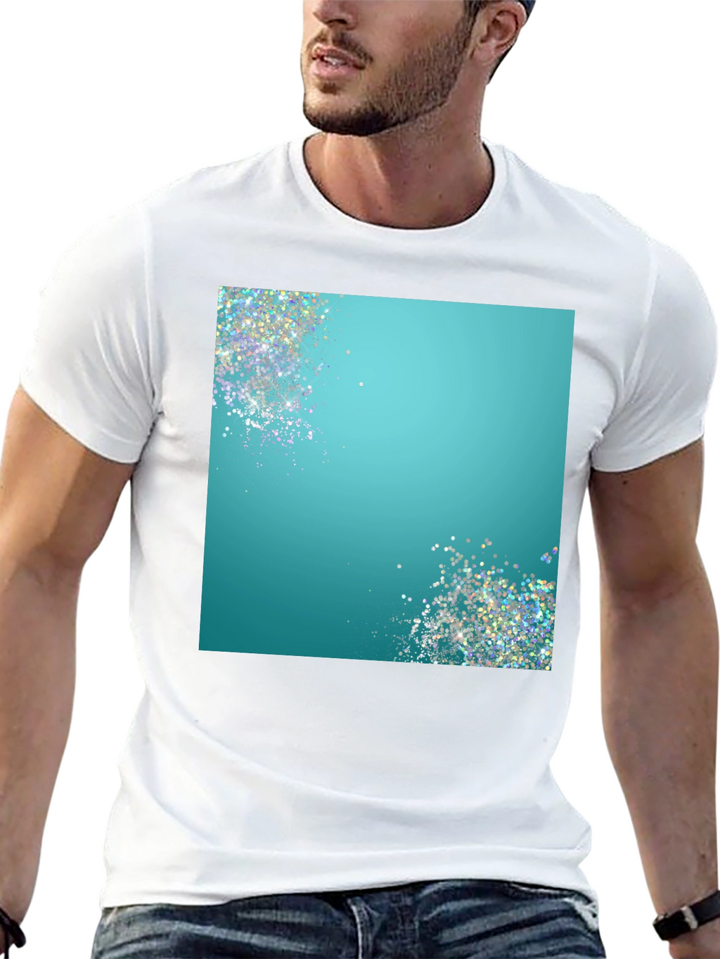 Teal Sparkle Graphic Black T-Shirt