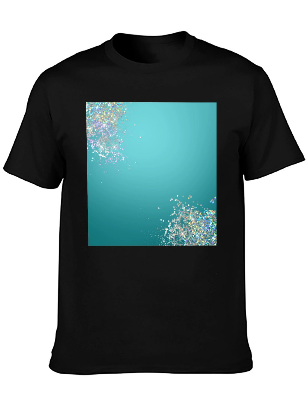 Teal Sparkle Graphic Black T-Shirt