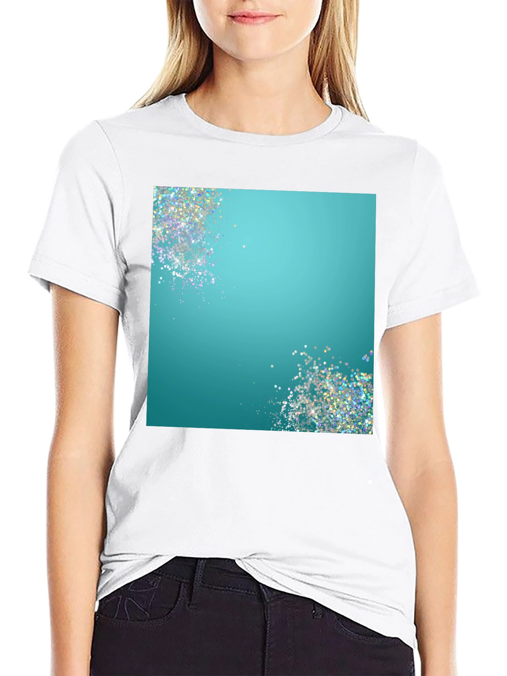 Teal Sparkle Graphic Black T-Shirt