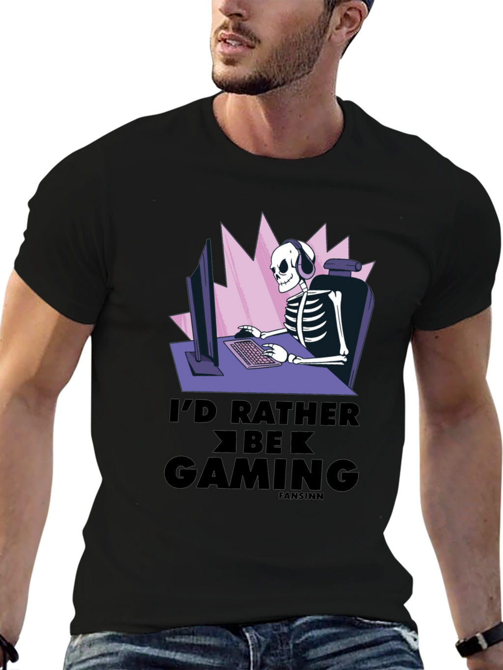 Id Rather Be Gaming T-Shirt - Skeleton Gamer Design