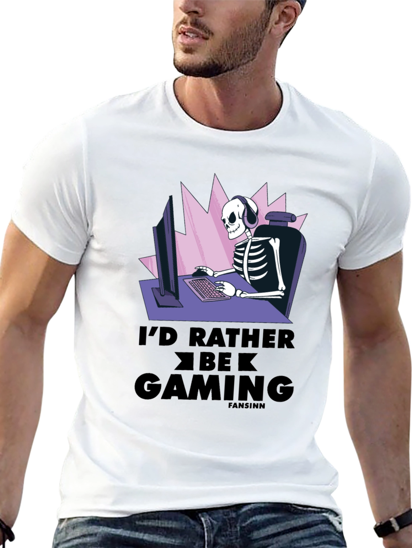 Id Rather Be Gaming T-Shirt - Skeleton Gamer Design