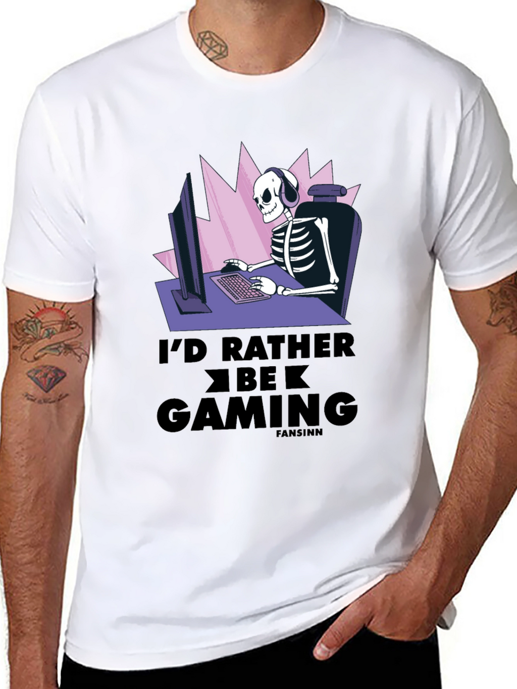 Id Rather Be Gaming T-Shirt - Skeleton Gamer Design