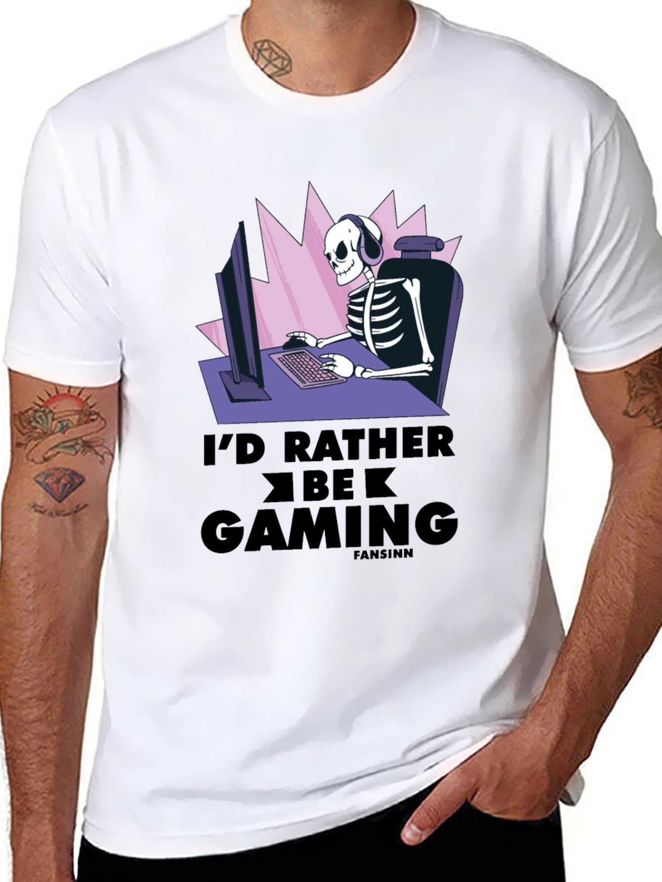 Id Rather Be Gaming T-Shirt - Skeleton Gamer Design