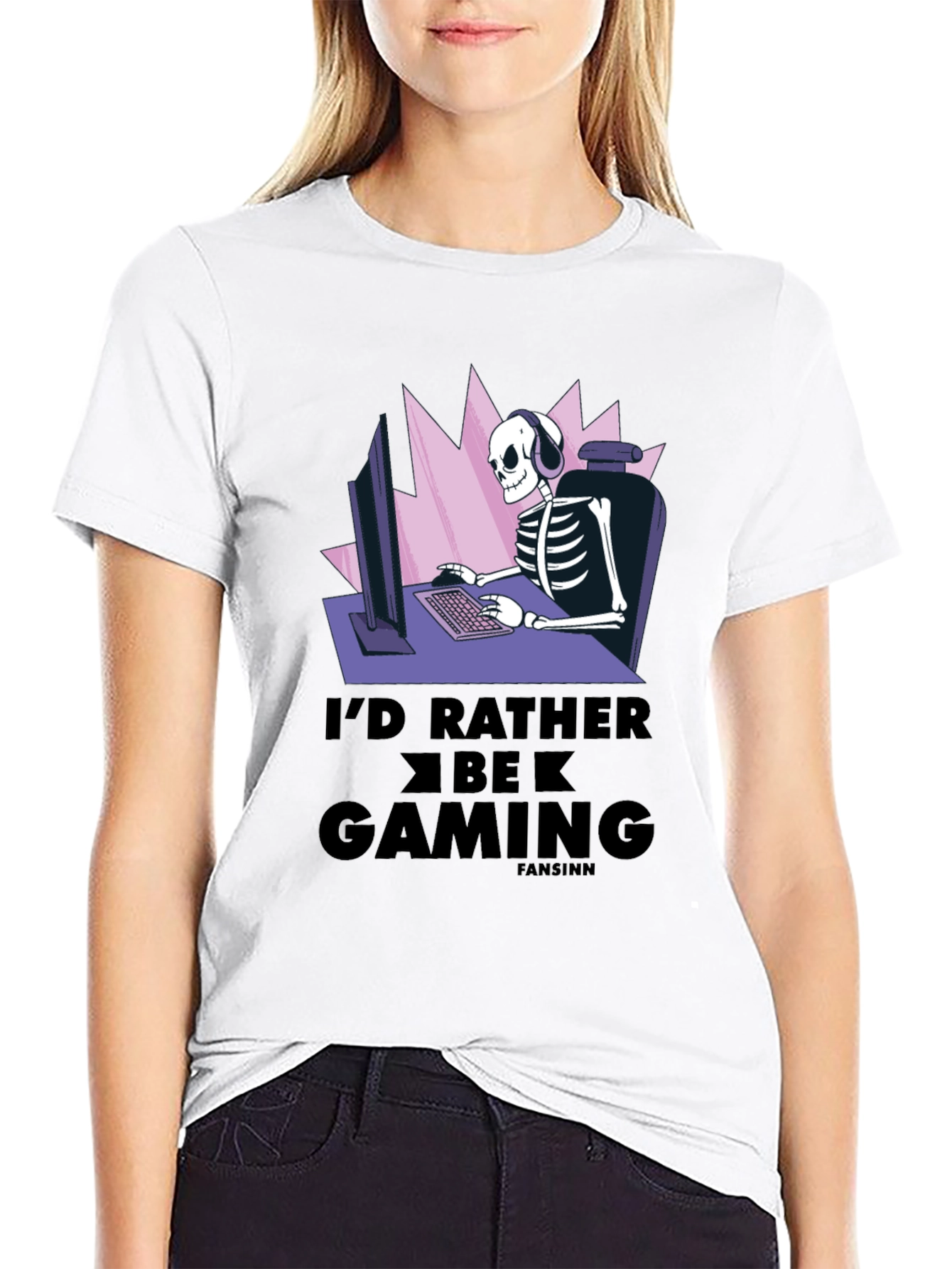 Id Rather Be Gaming T-Shirt - Skeleton Gamer Design