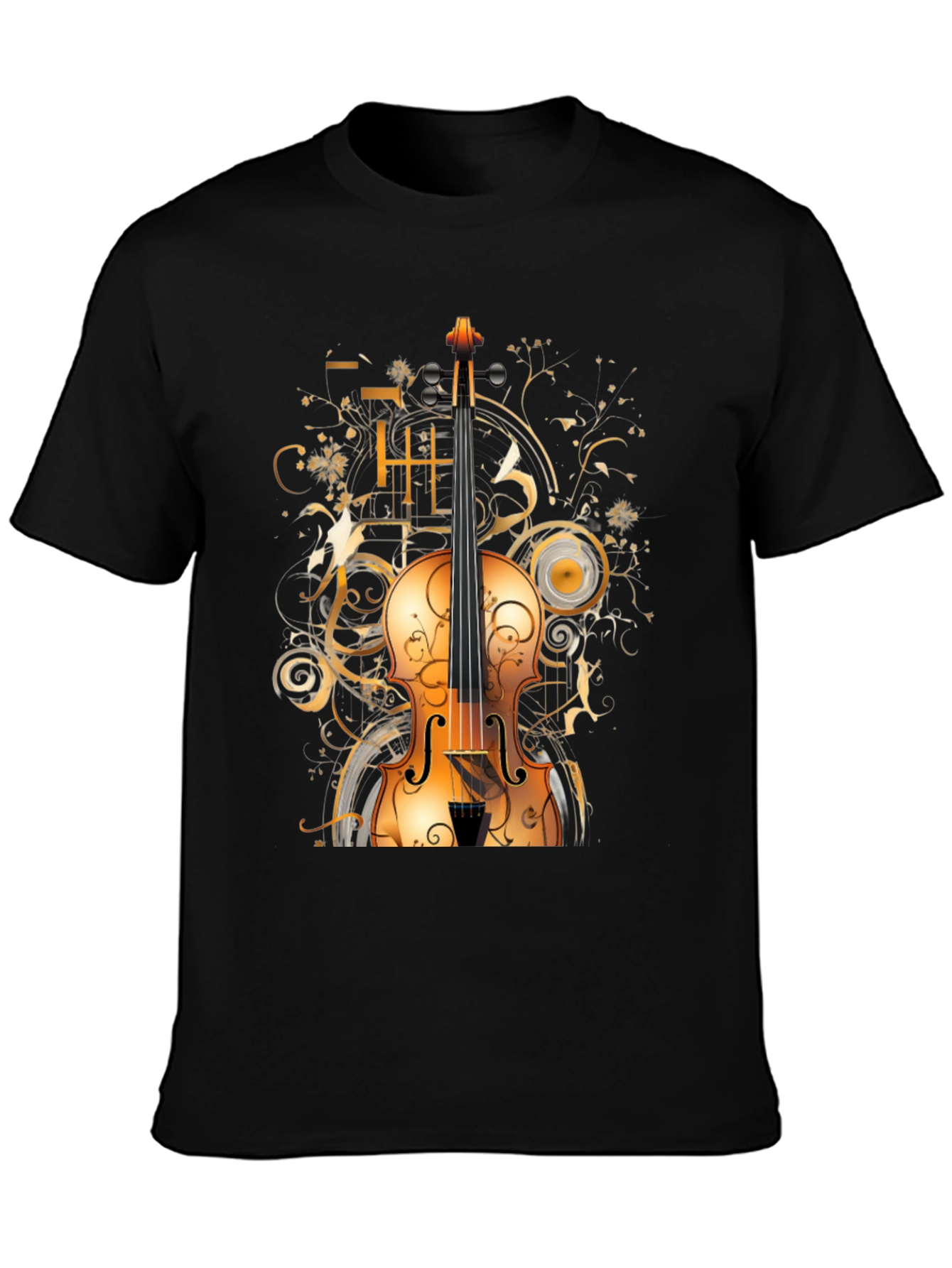 Musical Violin Graphic Tee - Stylish Black T-Shirt