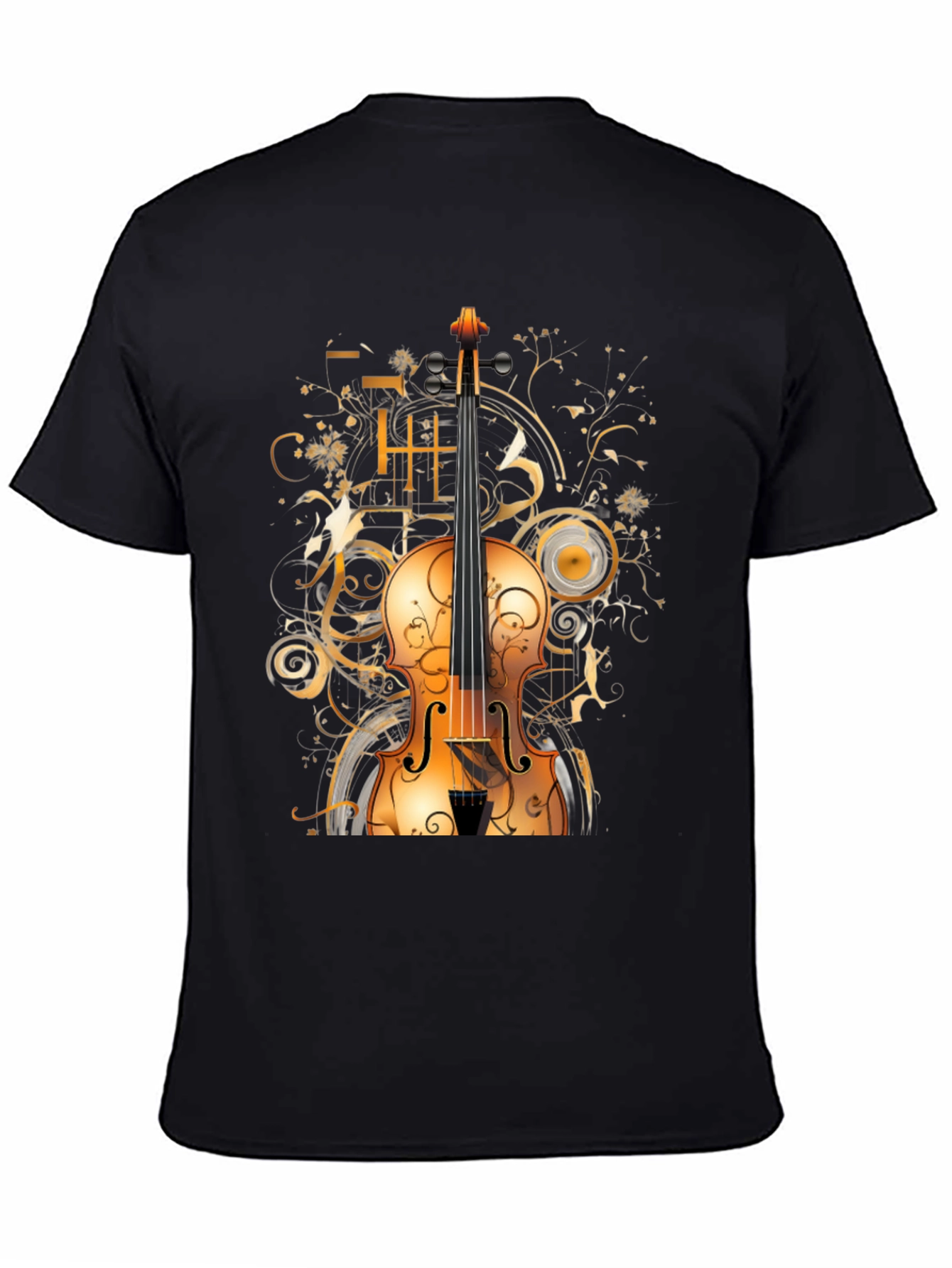 Musical Violin Graphic Tee - Stylish Black T-Shirt