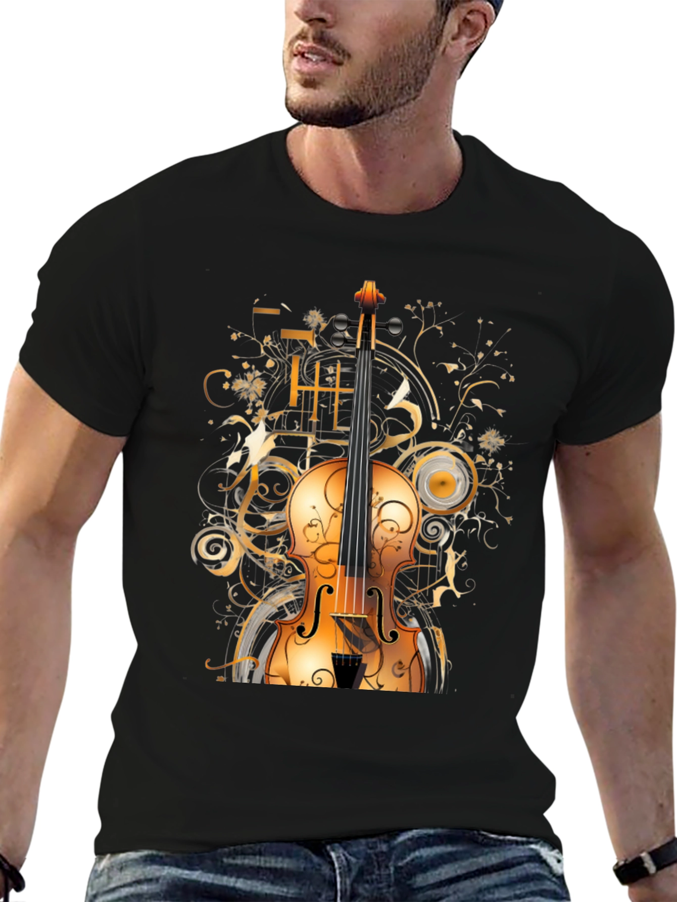 Musical Violin Graphic Tee - Stylish Black T-Shirt