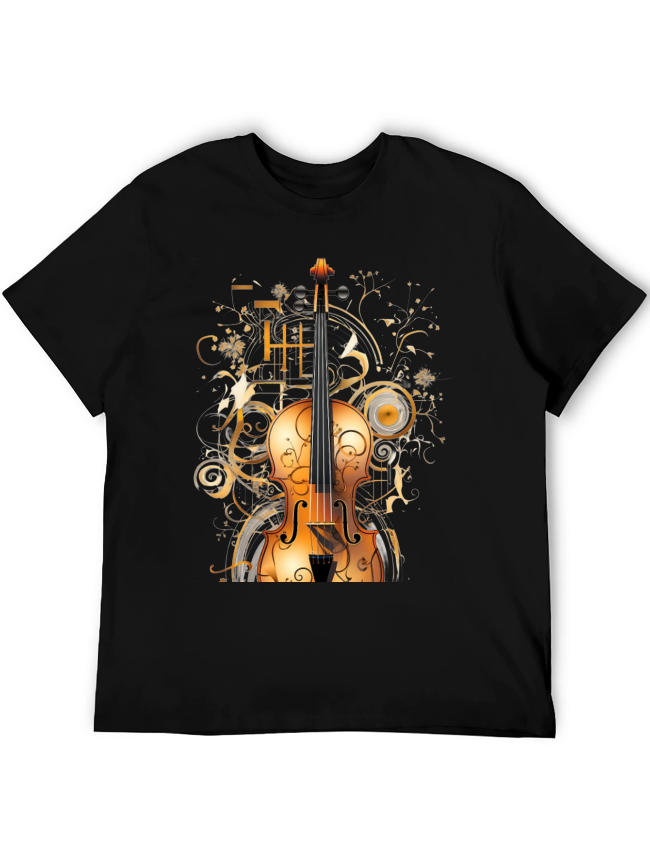 Musical Violin Graphic Tee - Stylish Black T-Shirt