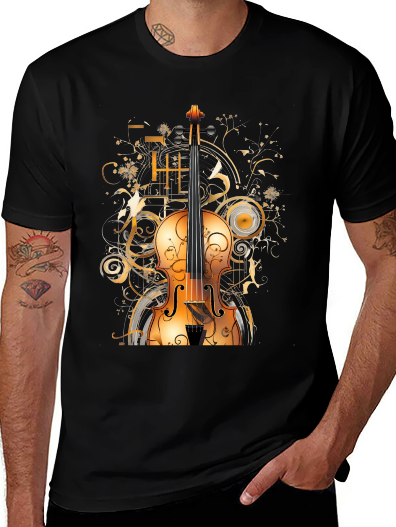 Musical Violin Graphic Tee - Stylish Black T-Shirt