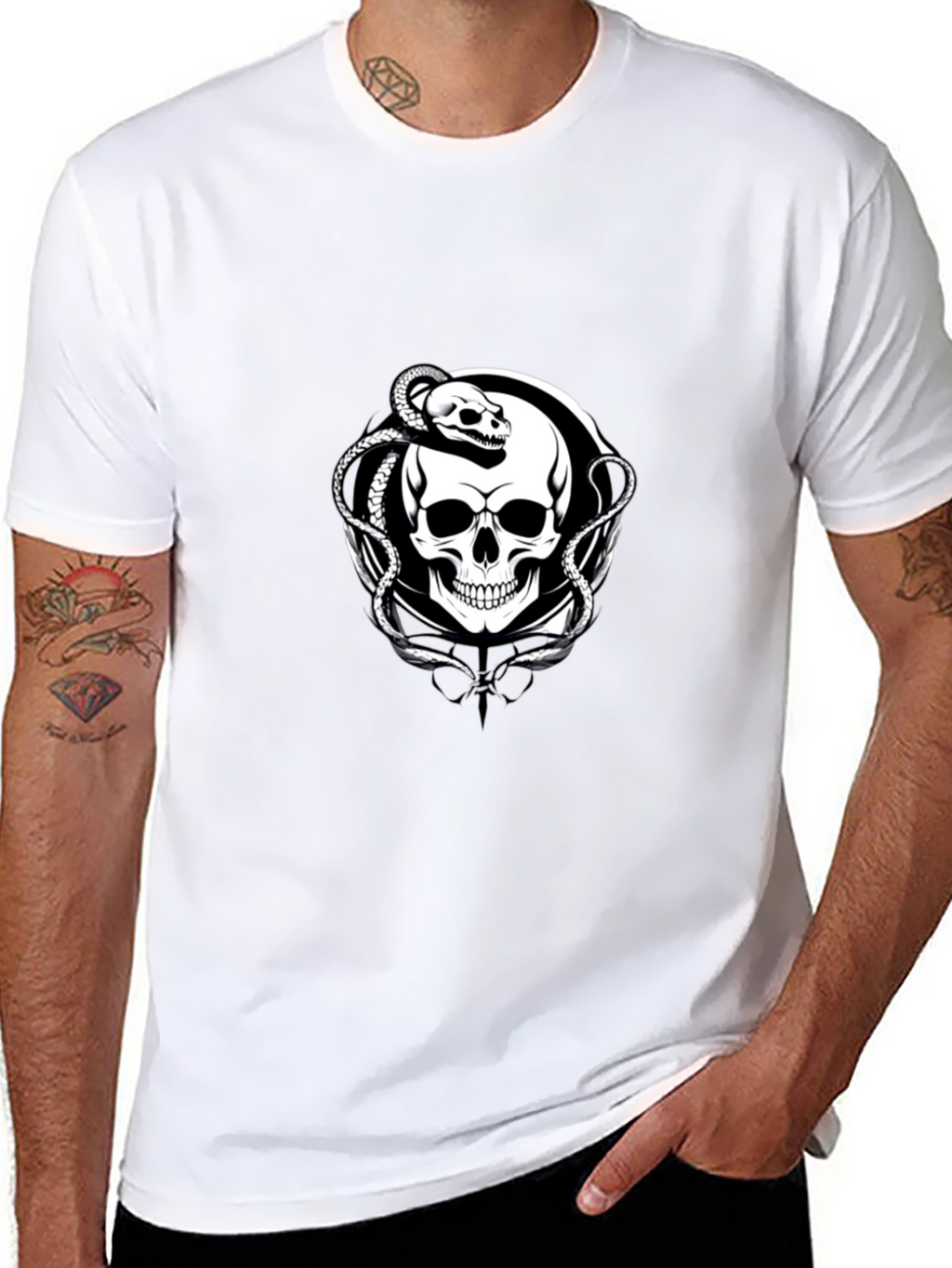 Skull & Snake Graphic Tee - Black