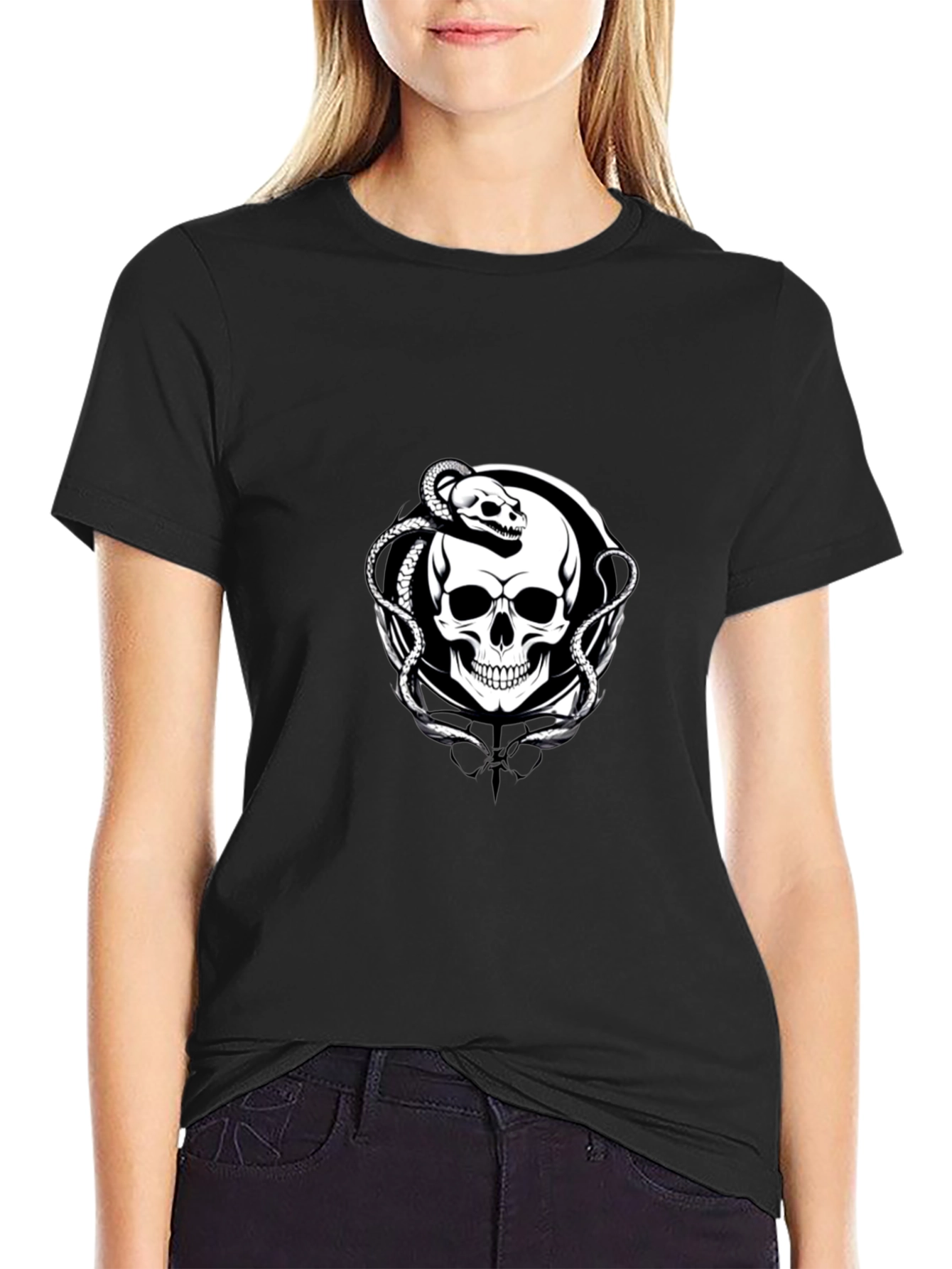 Skull & Snake Graphic Tee - Black
