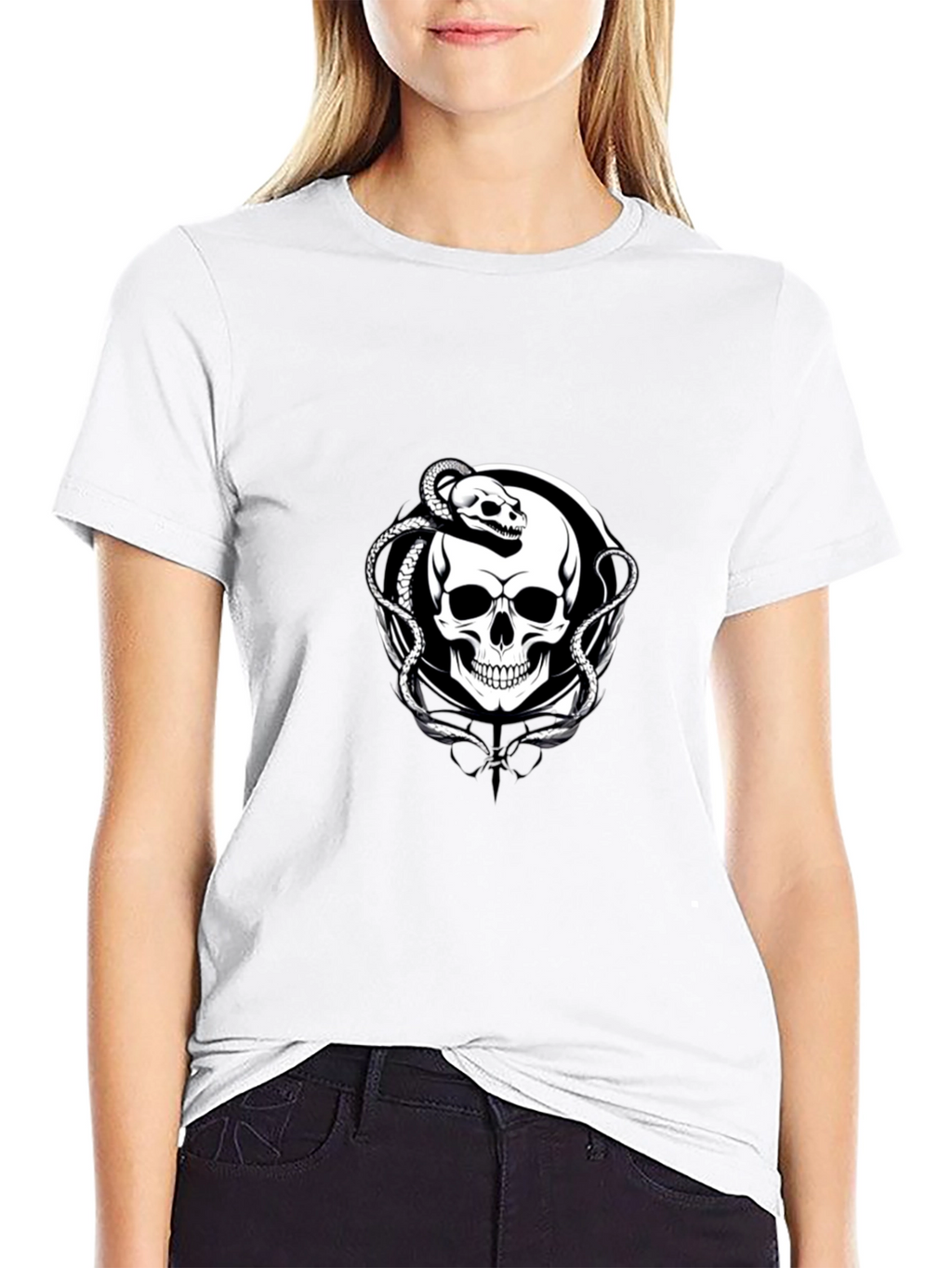 Skull & Snake Graphic Tee - Black