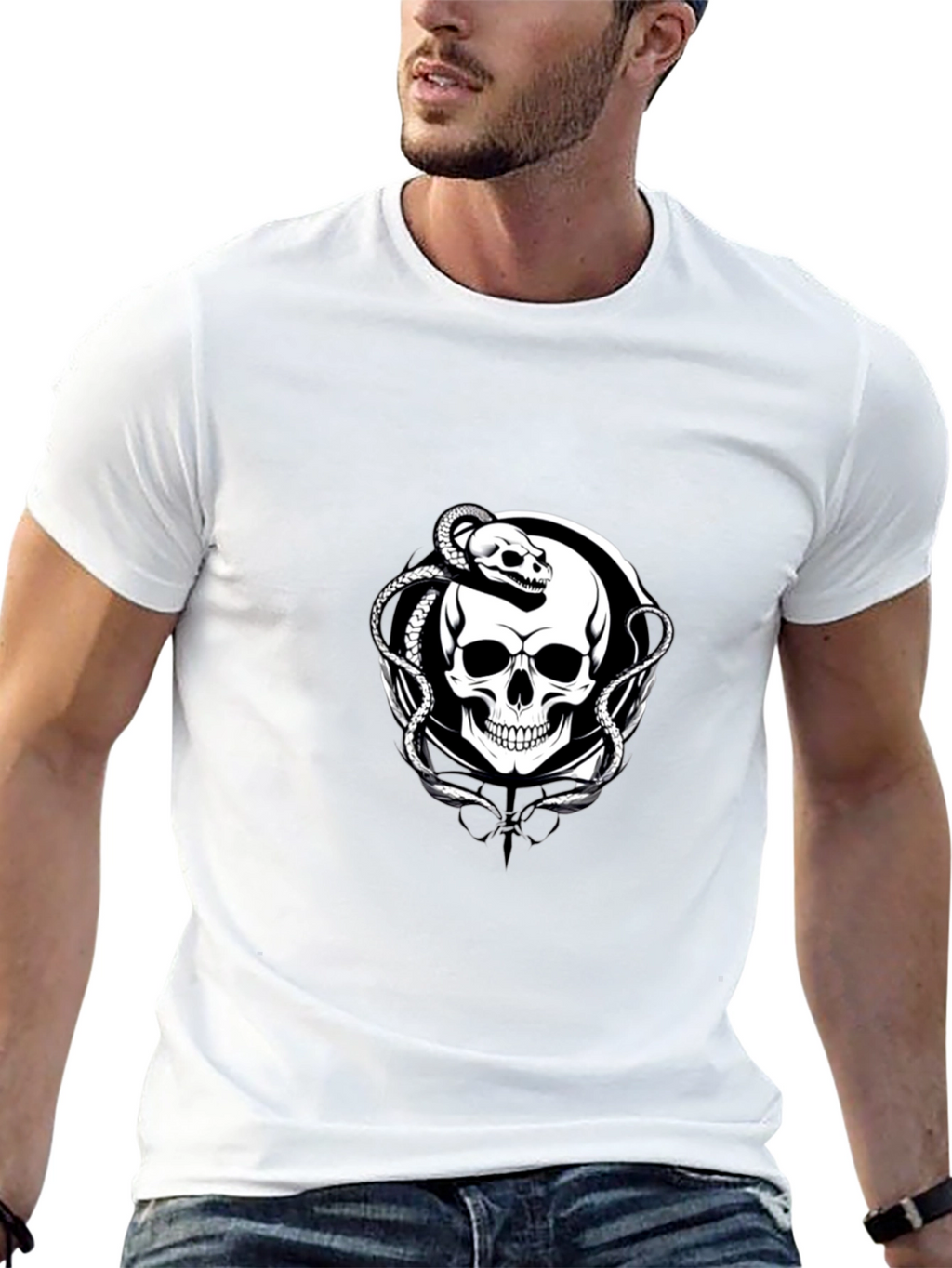 Skull & Snake Graphic Tee - Black