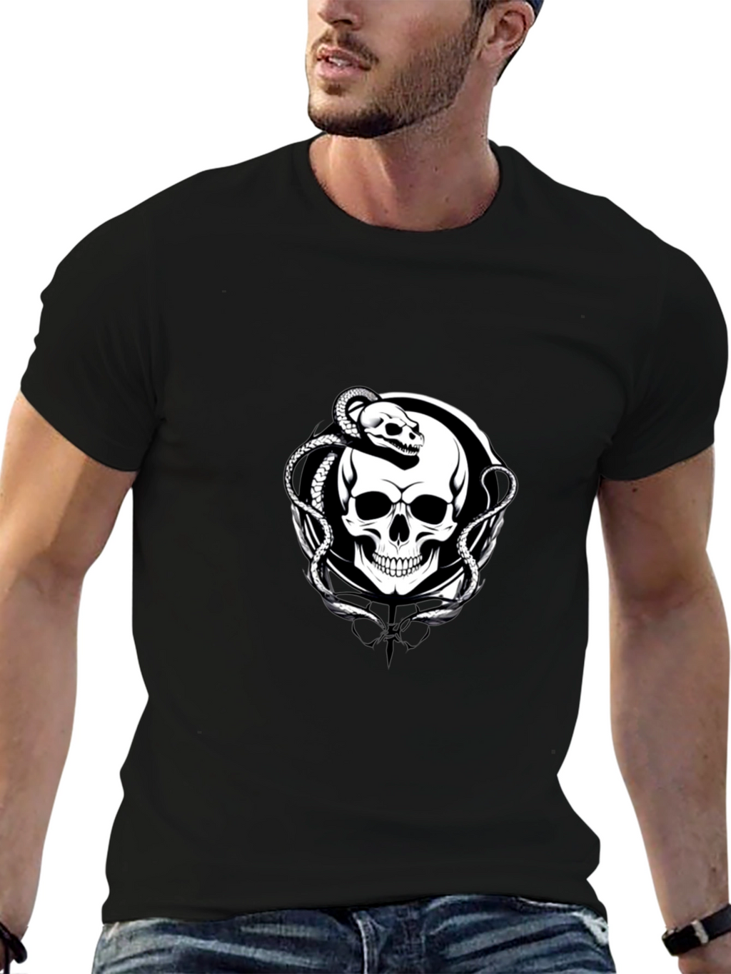 Skull & Snake Graphic Tee - Black