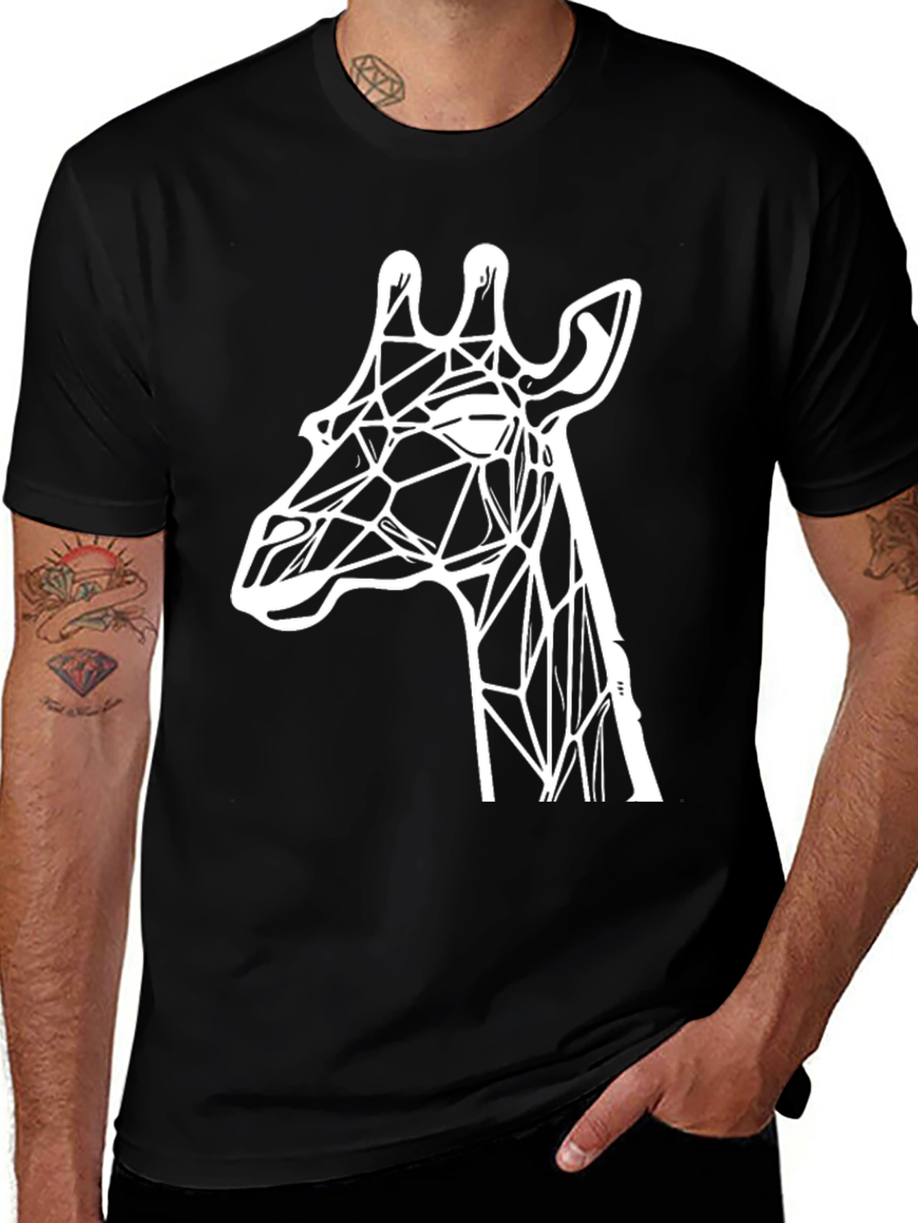 Geometric Giraffe Graphic Tee - Stylish Black T-Shirt