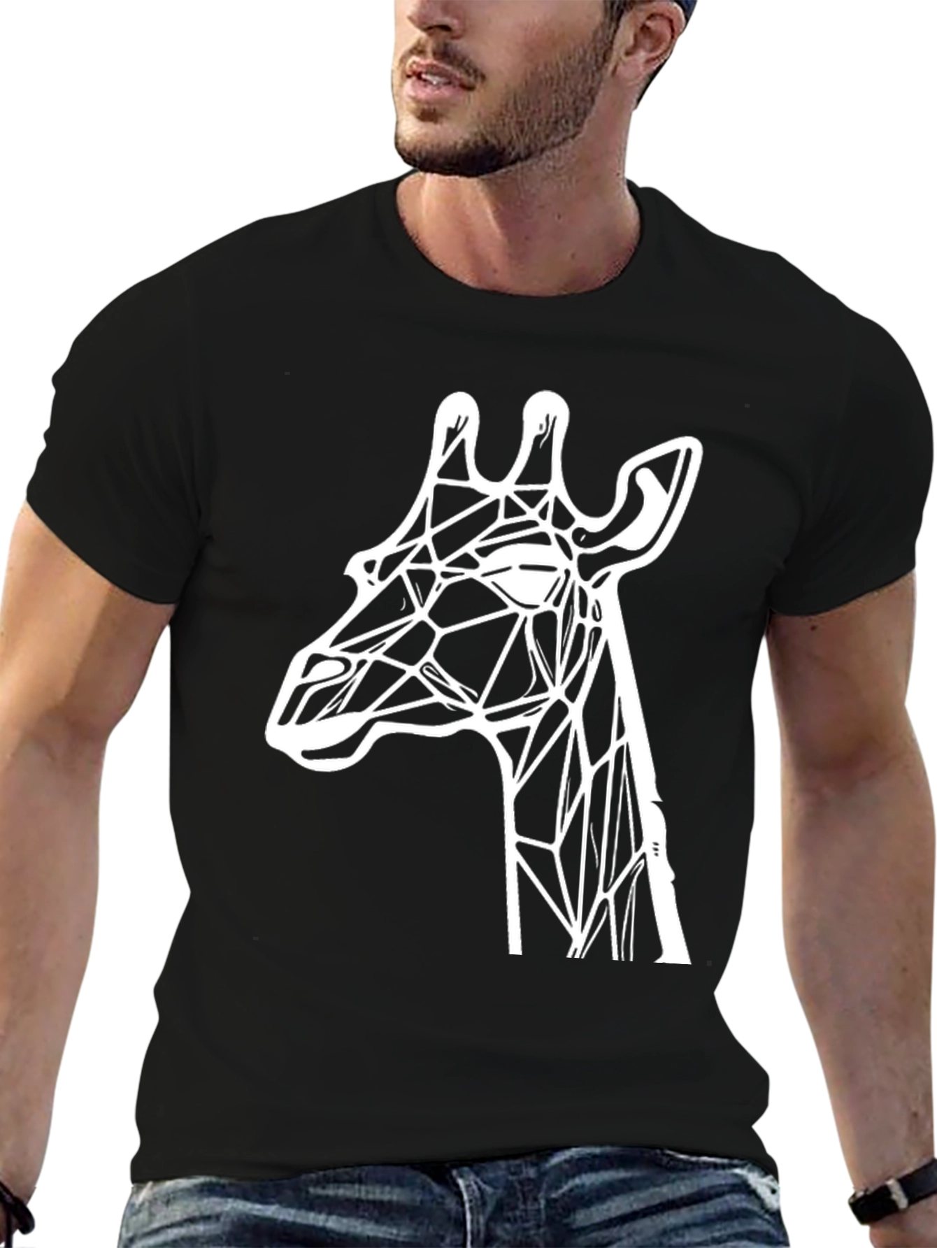 Geometric Giraffe Graphic Tee - Stylish Black T-Shirt